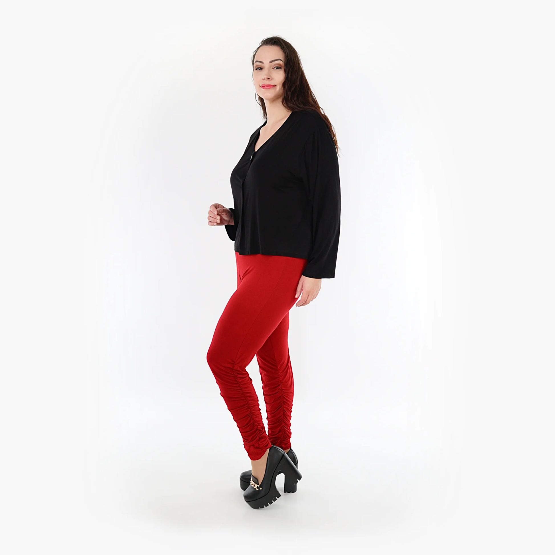  Gerafft Leggings von AKH Fashion aus Viskose, 1233.06580, Bordeaux, Unifarben, Ausgefallen