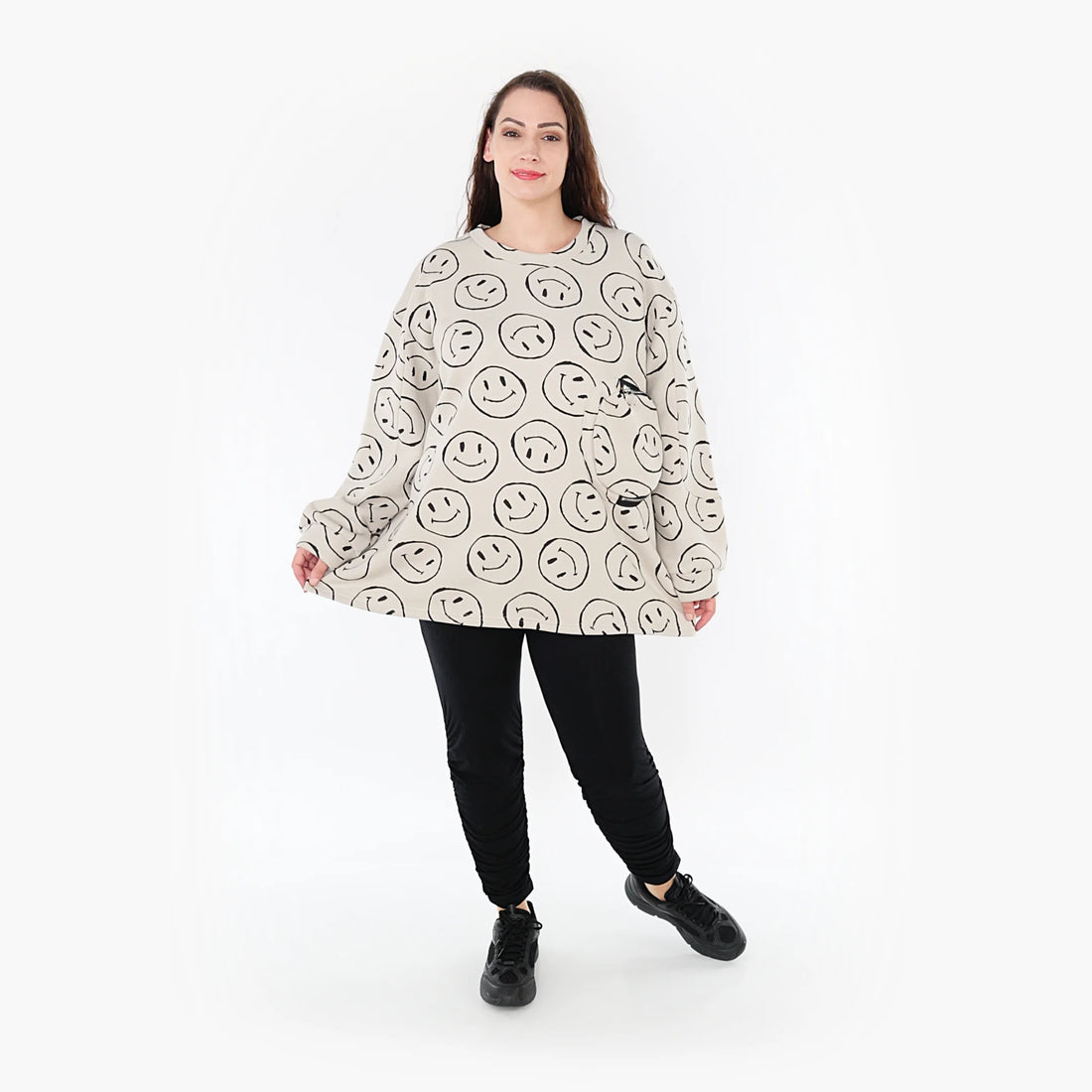  A-Form Bigshirt von AKH Fashion aus Baumwolle, 1361.06987, Beige-Schwarz, Unifarben, Schick