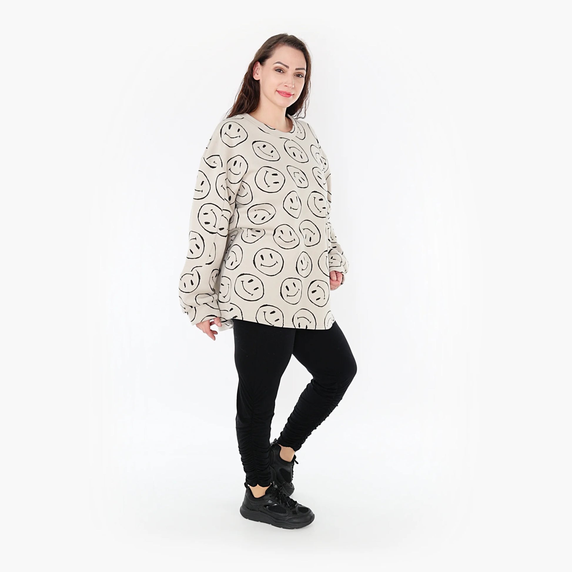  A-Form Bigshirt von AKH Fashion aus Baumwolle, 1361.06987, Beige-Schwarz, Unifarben, Schick