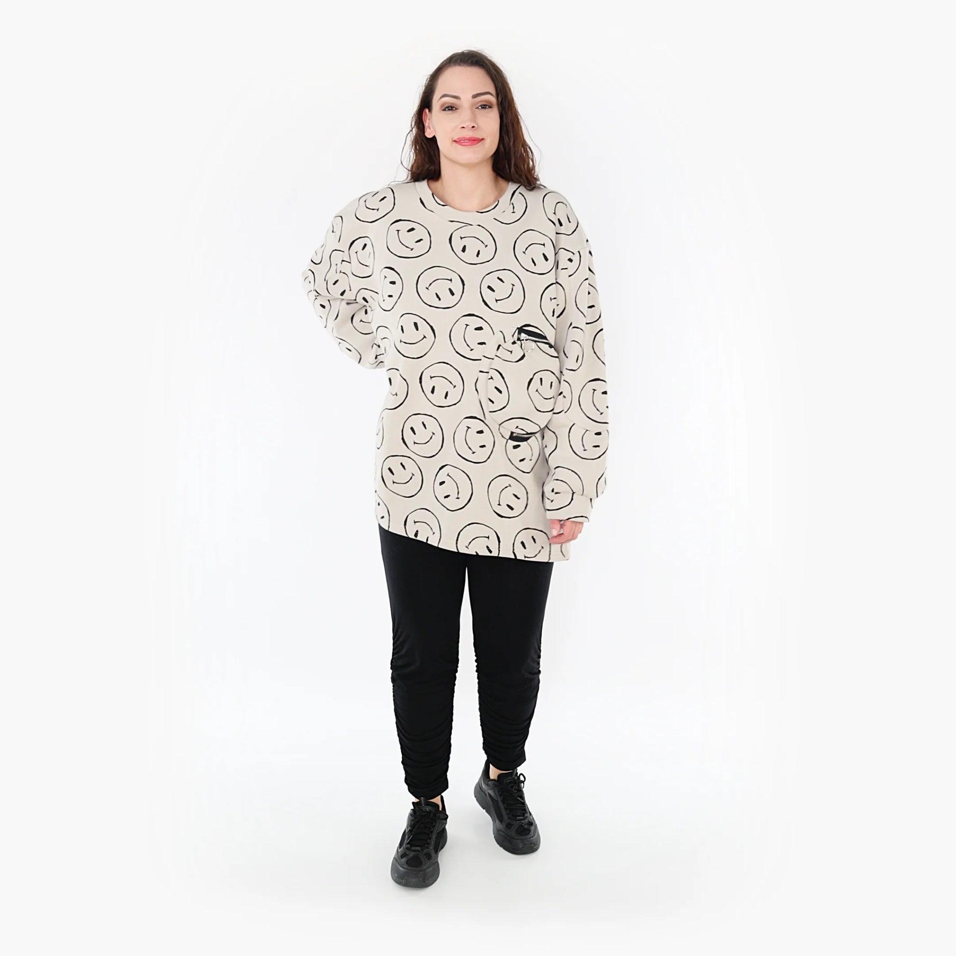  A-Form Bigshirt von AKH Fashion aus Baumwolle, 1361.06987, Beige-Schwarz, Unifarben, Schick