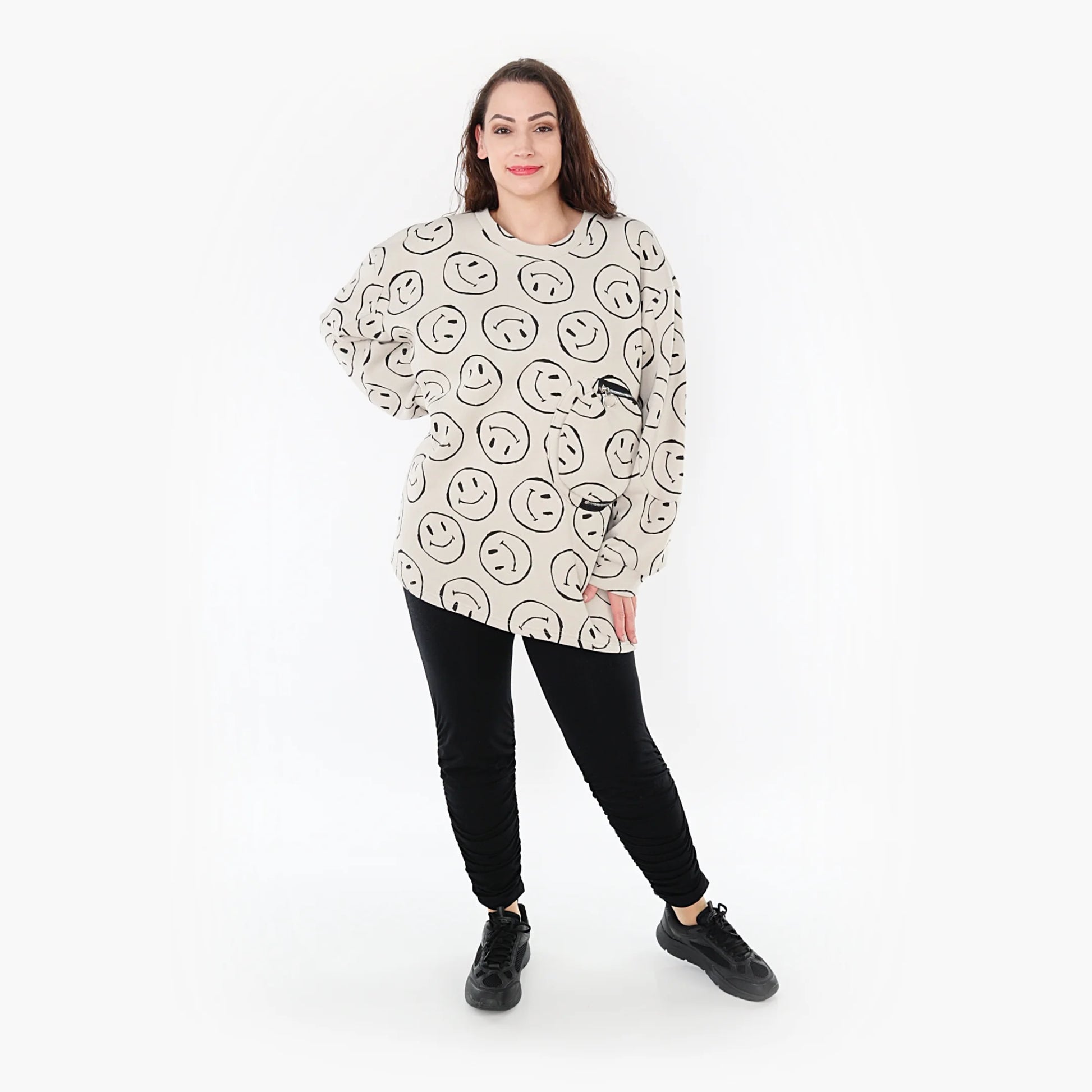  A-Form Bigshirt von AKH Fashion aus Baumwolle, 1361.06987, Beige-Schwarz, Unifarben, Schick