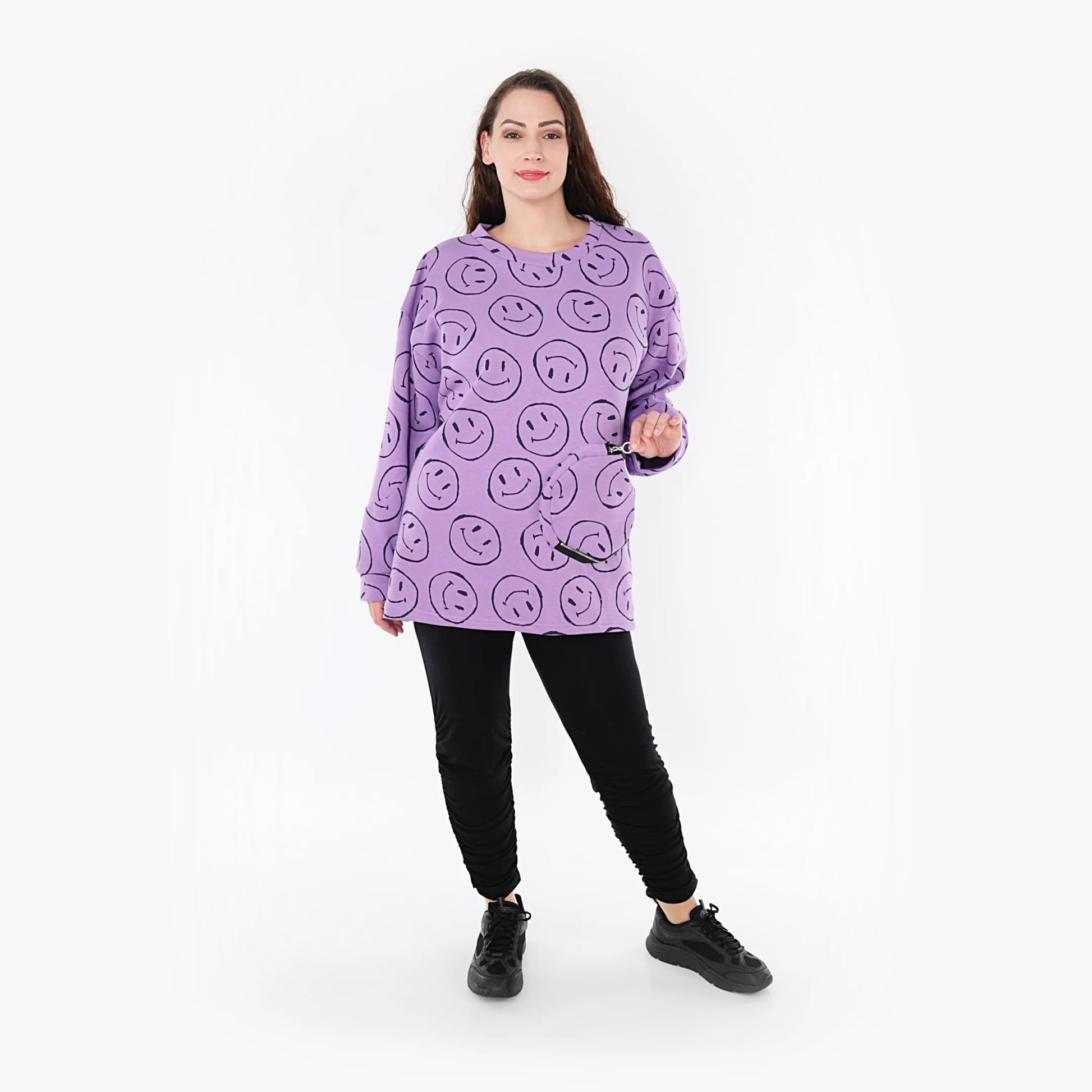  A-Form Bigshirt von AKH Fashion aus Baumwolle, 1361.06987, Flieder-Schwarz, Schick, Modern