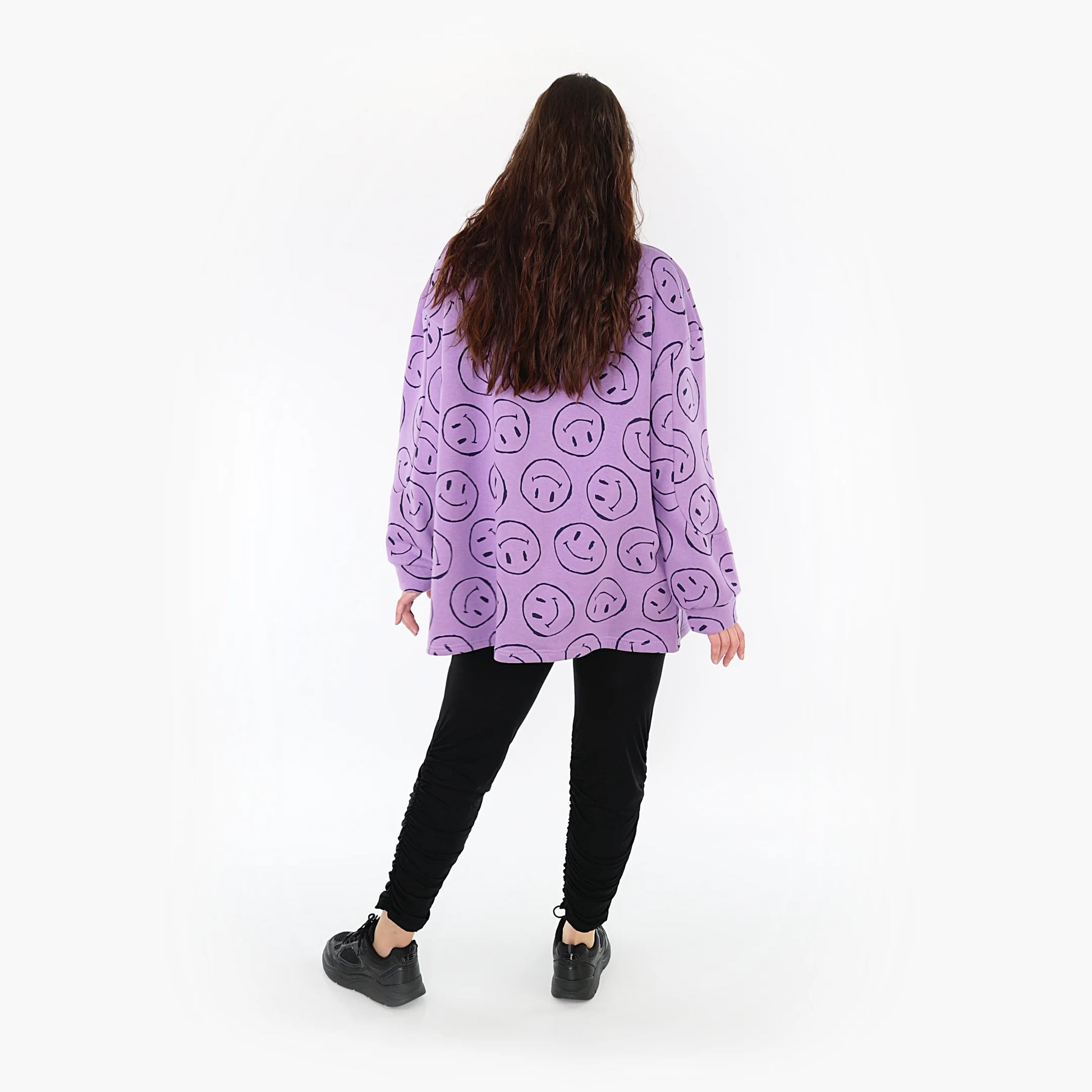  A-Form Bigshirt von AKH Fashion aus Baumwolle, 1361.06987, Flieder-Schwarz, Schick, Modern