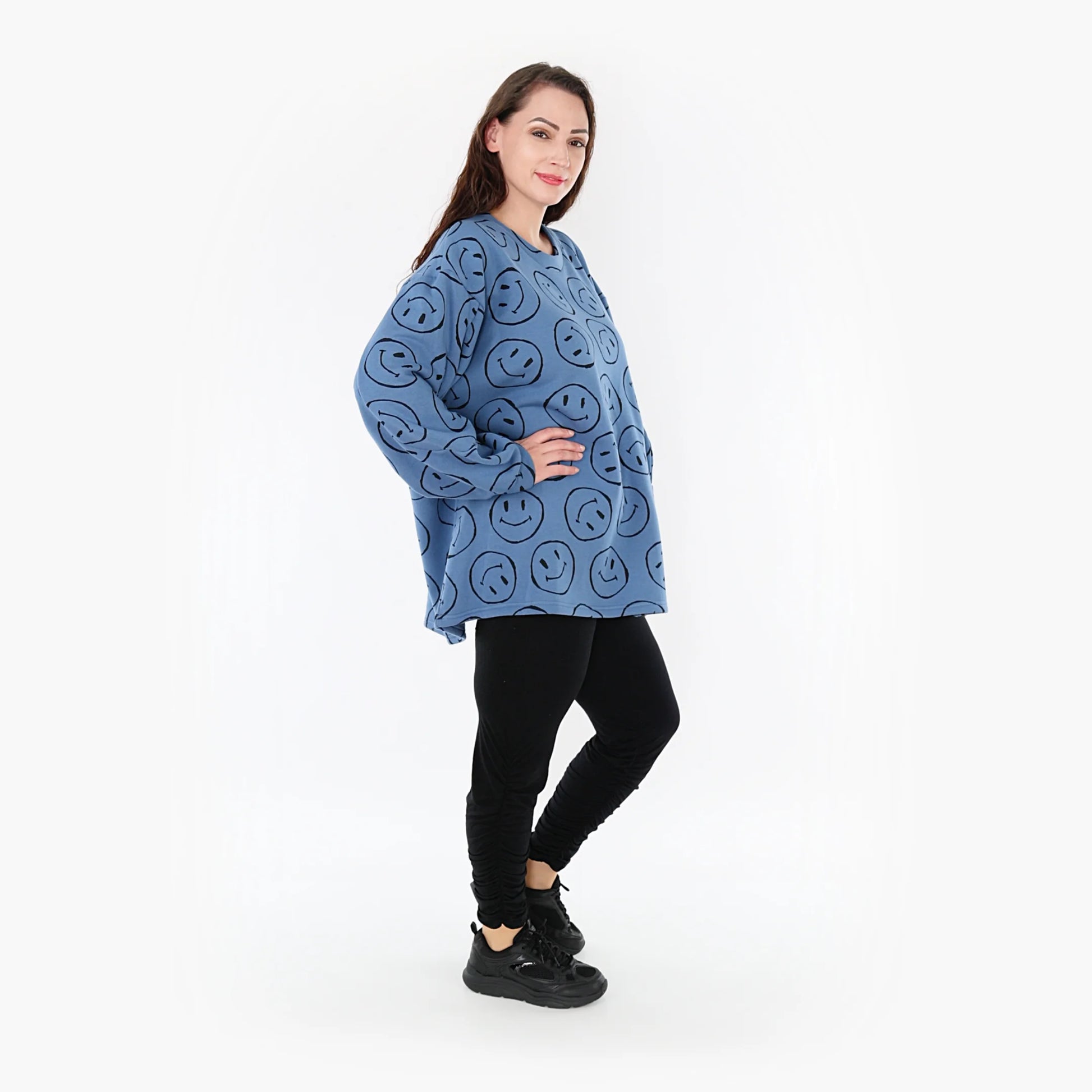  A-Form Bigshirt von AKH Fashion aus Baumwolle, 1361.06987, Jeansblau-Schwarz, Schick, Modern