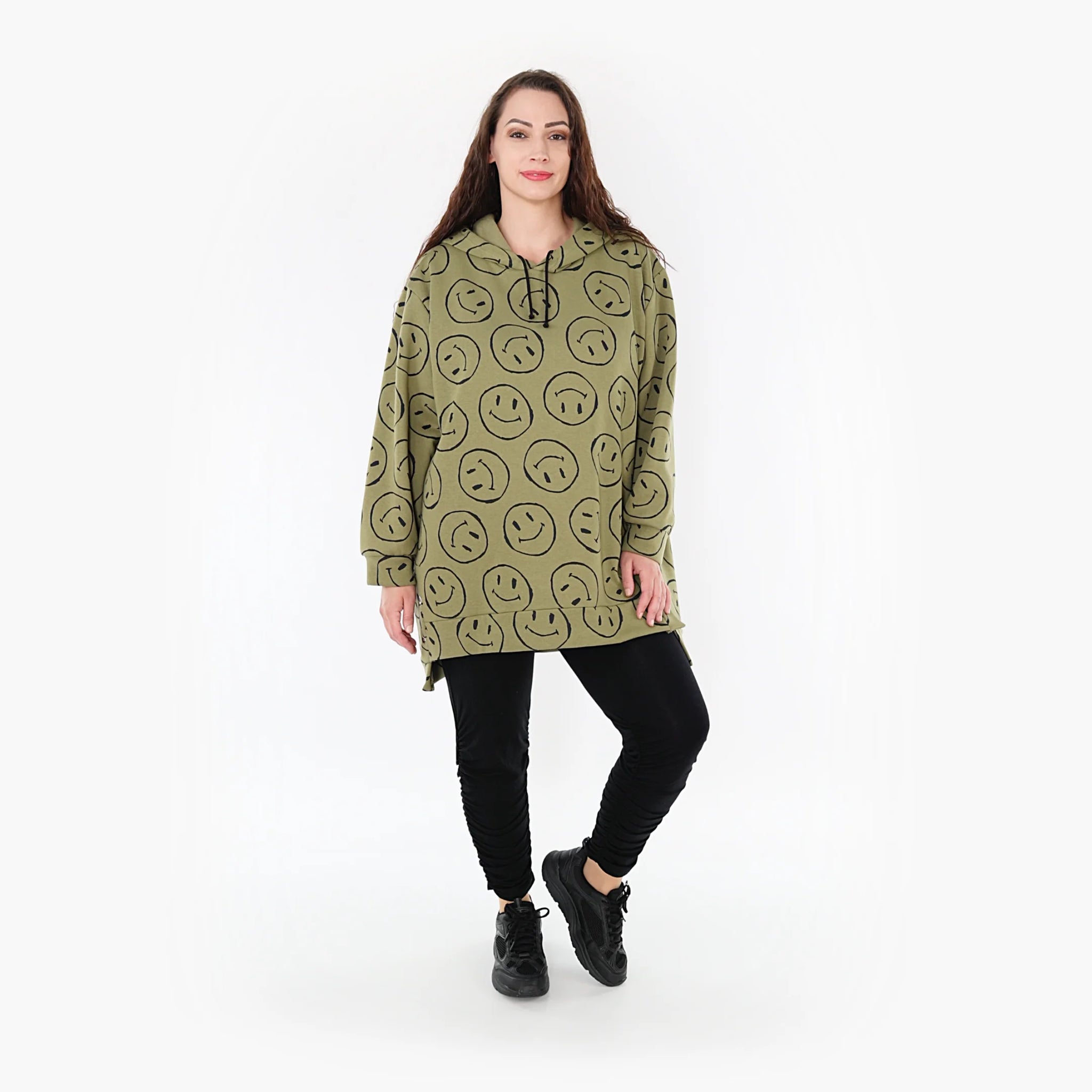  Bigshirt von AKH Fashion aus Baumwolle in gerader Form, 1361.06988, Olive-Schwarz, Schick