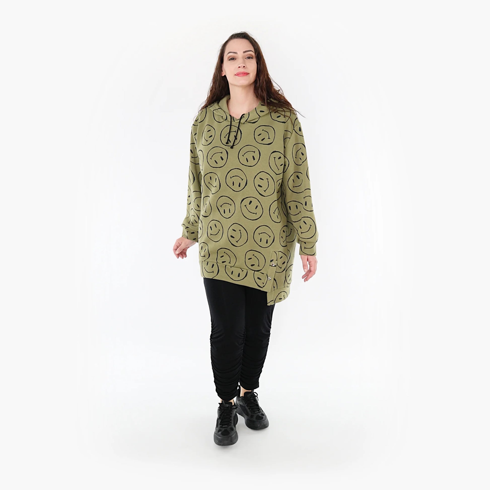  Bigshirt von AKH Fashion aus Baumwolle in gerader Form, 1361.06988, Olive-Schwarz, Schick