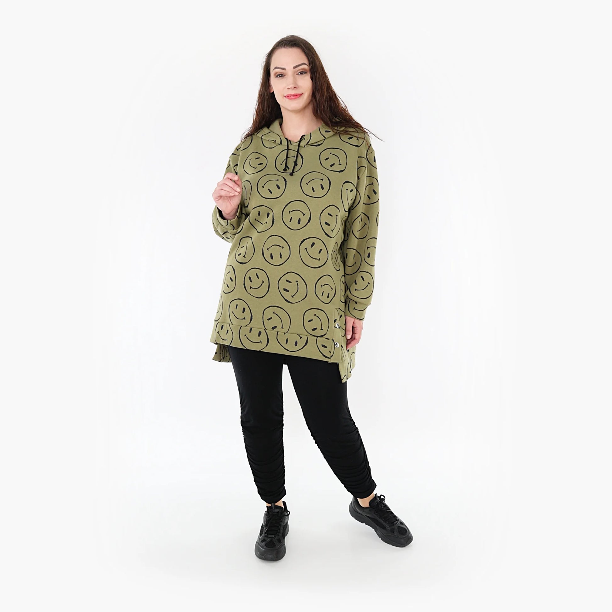  Bigshirt von AKH Fashion aus Baumwolle in gerader Form, 1361.06988, Olive-Schwarz, Schick