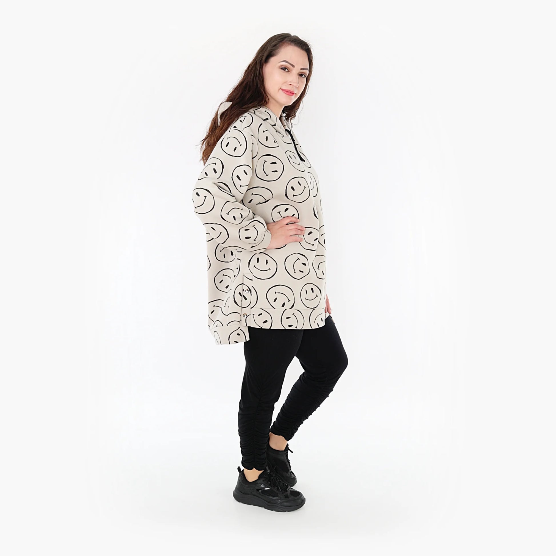  Bigshirt von AKH Fashion aus Baumwolle in gerader Form, 1361.06988, Beige-Schwarz, Schick