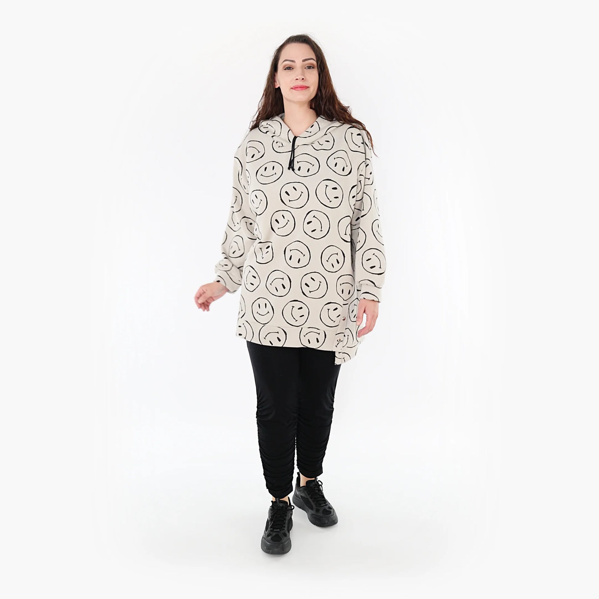  Bigshirt von AKH Fashion aus Baumwolle in gerader Form, 1361.06988, Beige-Schwarz, Schick