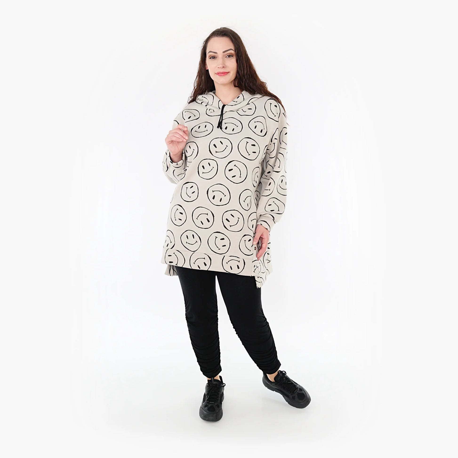  Bigshirt von AKH Fashion aus Baumwolle in gerader Form, 1361.06988, Beige-Schwarz, Schick