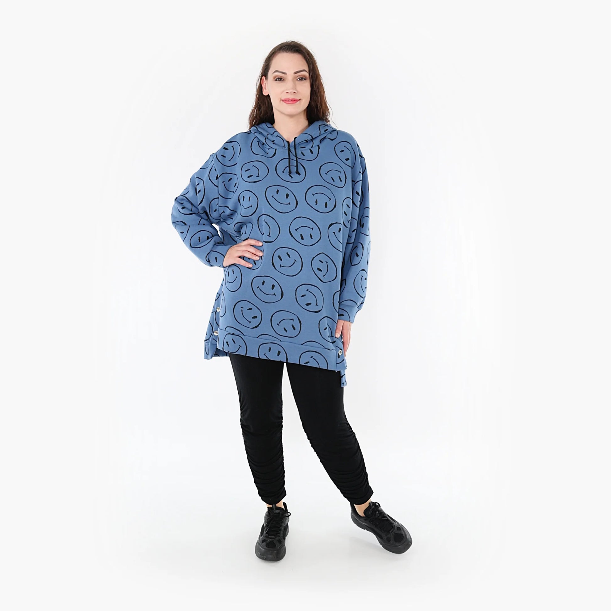  Bigshirt von AKH Fashion aus Baumwolle in gerader Form, 1361.06988, Jeansblau-Schwarz