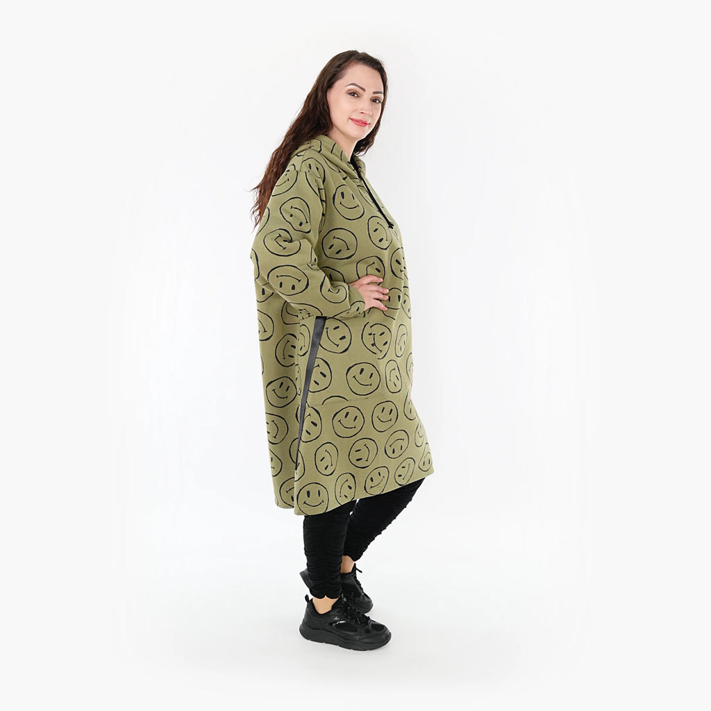  A-Form Bigshirt von AKH Fashion aus Baumwolle, 1361.06989, Olive-Schwarz, Schick, Modern