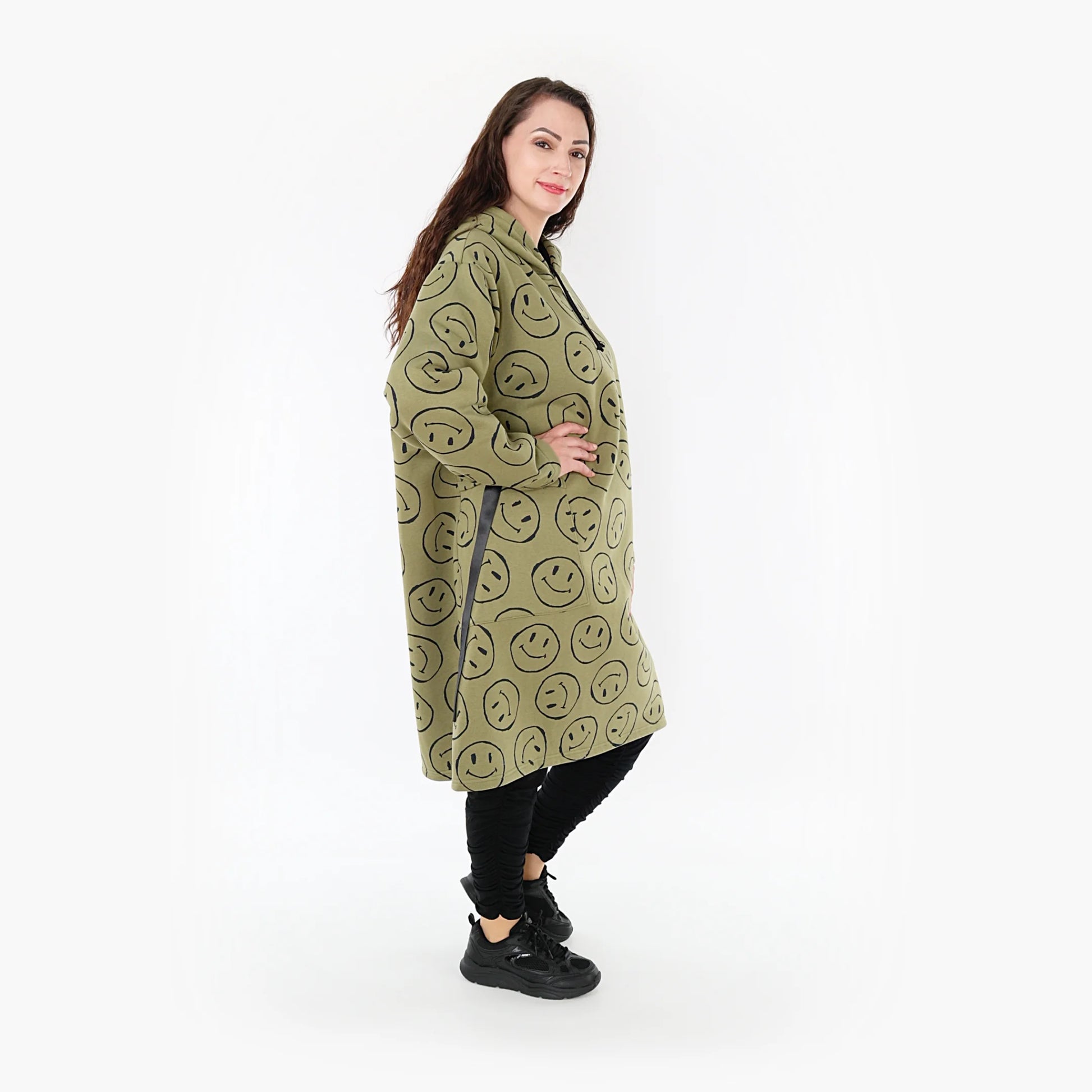  A-Form Bigshirt von AKH Fashion aus Baumwolle, 1361.06989, Olive-Schwarz, Unifarben, Schick