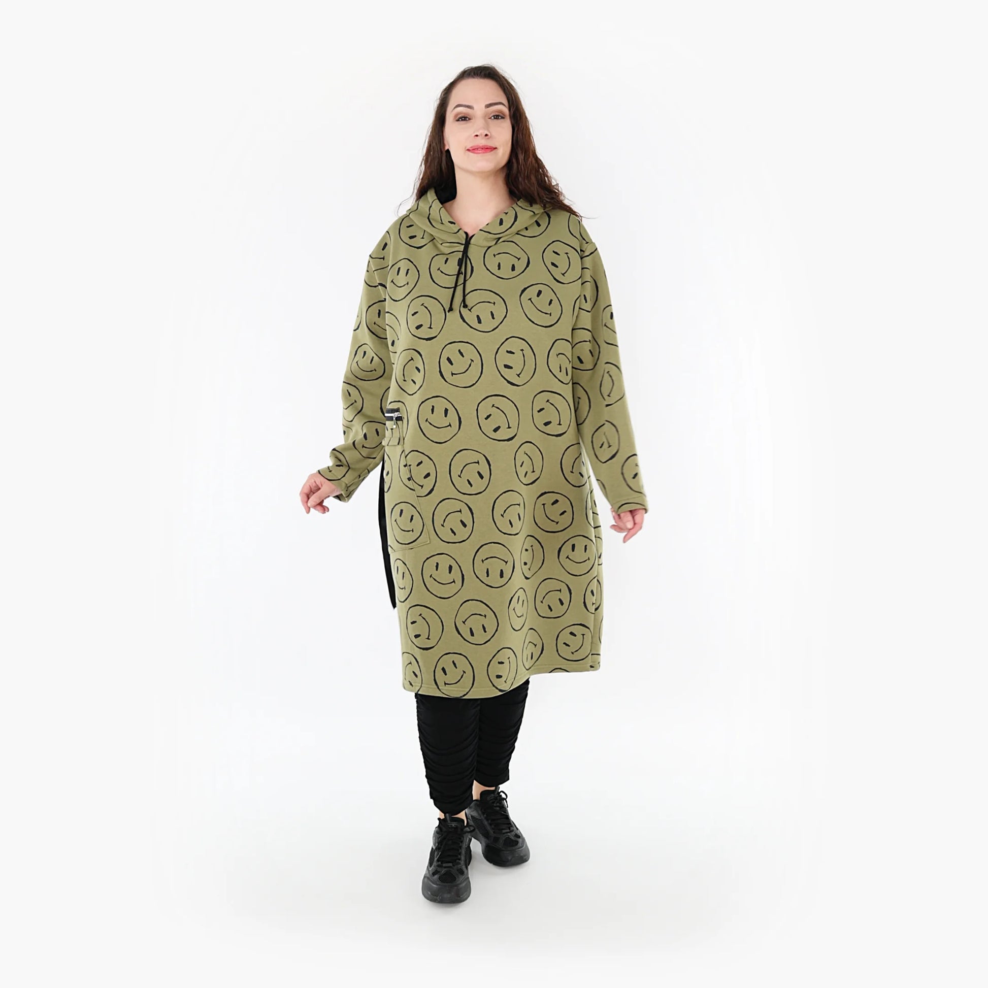  A-Form Bigshirt von AKH Fashion aus Baumwolle, 1361.06989, Olive-Schwarz, Unifarben, Schick