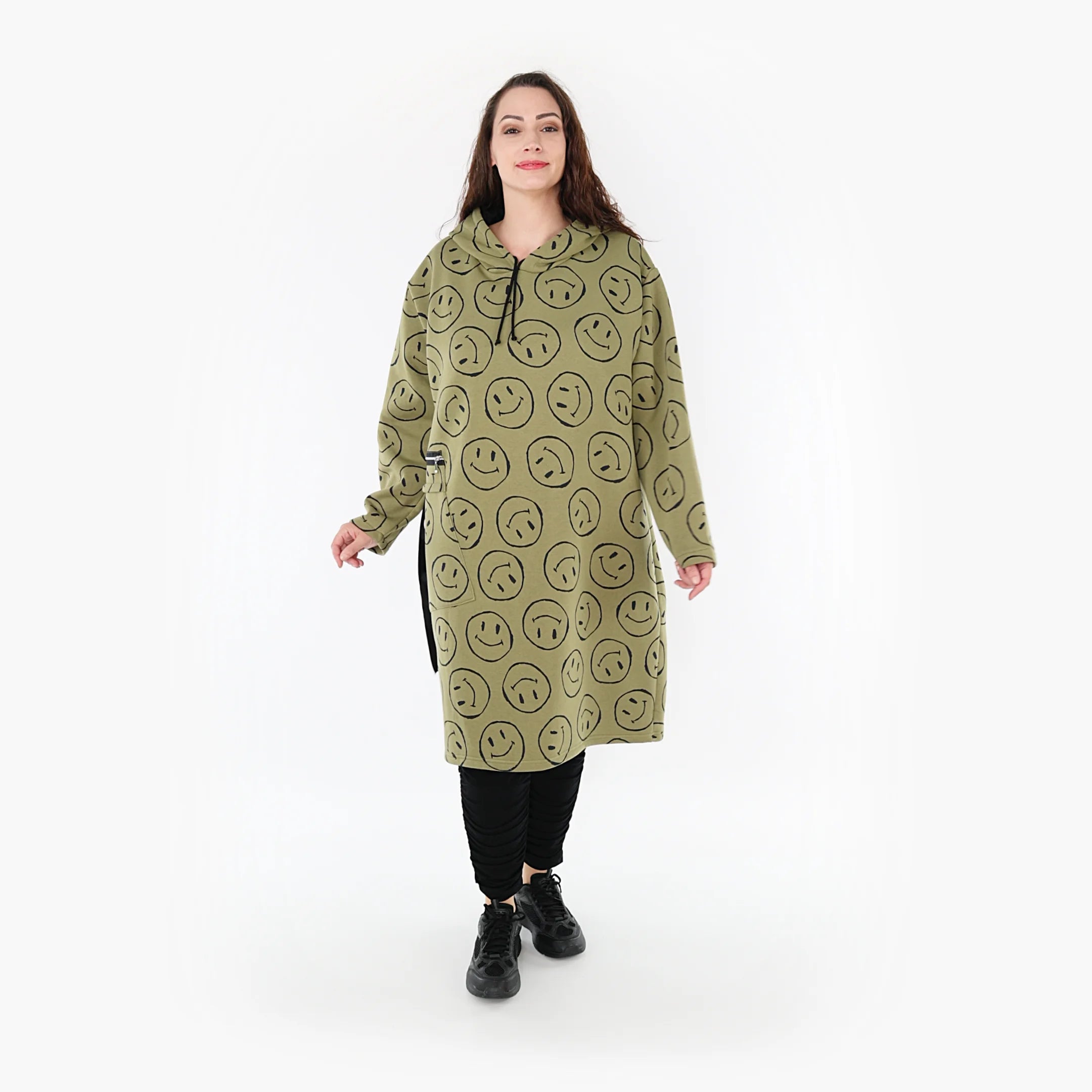 A-Form Bigshirt von AKH Fashion aus Baumwolle, 1361.06989, Olive-Schwarz, Schick, Modern