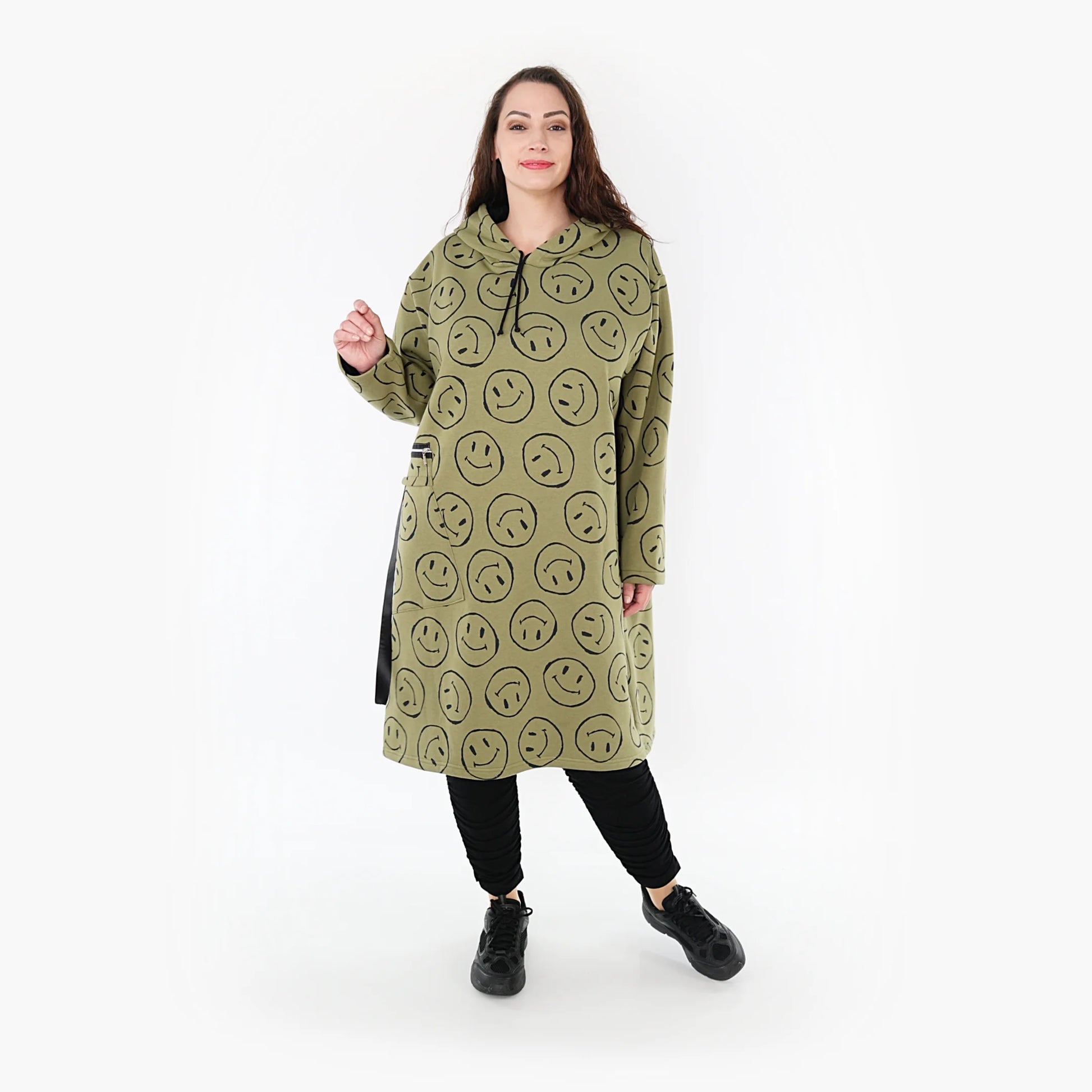  A-Form Bigshirt von AKH Fashion aus Baumwolle, 1361.06989, Olive-Schwarz, Unifarben, Schick