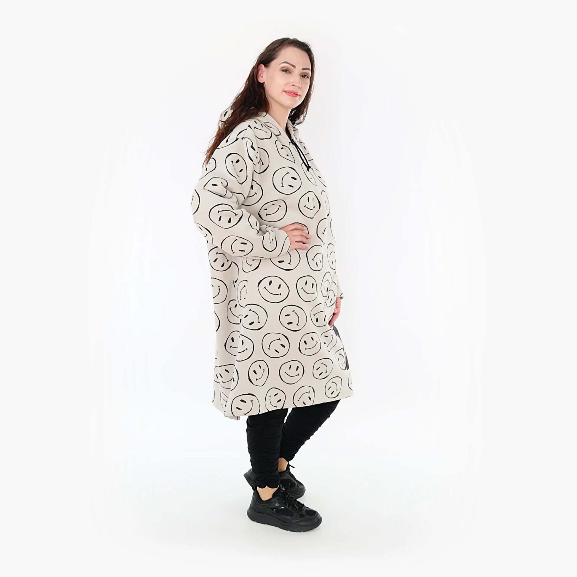  A-Form Bigshirt von AKH Fashion aus Baumwolle, 1361.06989, Beige-Schwarz, Unifarben, Schick