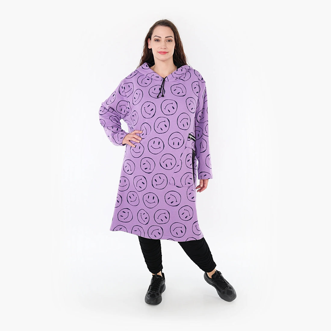  A-Form Bigshirt von AKH Fashion aus Baumwolle, 1361.06989, Flieder-Schwarz, Schick, Modern