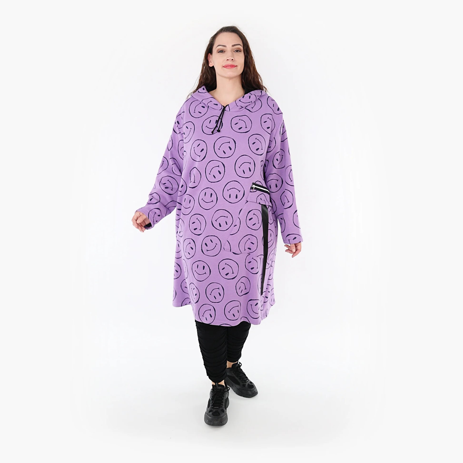  A-Form Bigshirt von AKH Fashion aus Baumwolle, 1361.06989, Flieder-Schwarz, Schick, Modern