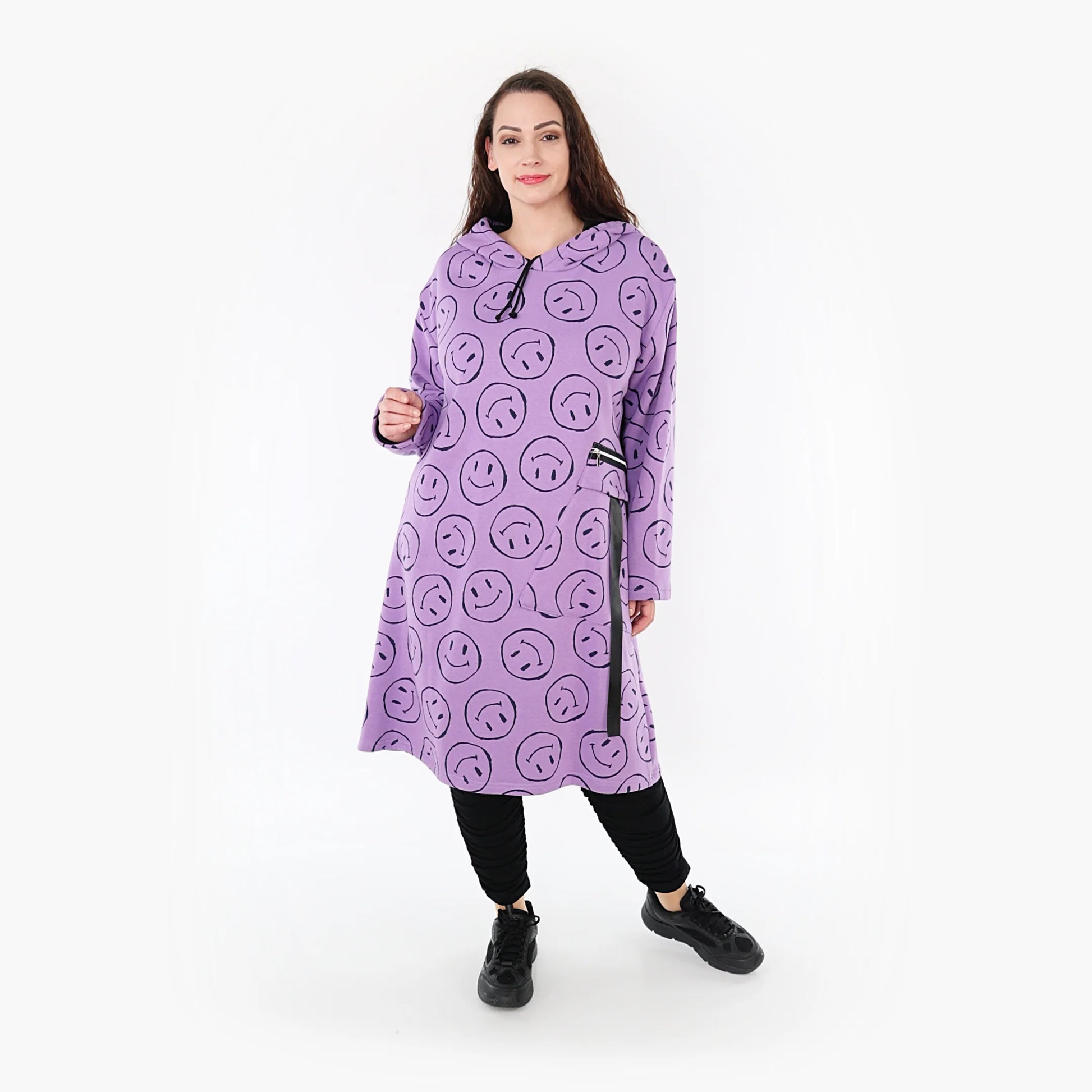  A-Form Bigshirt von AKH Fashion aus Baumwolle, 1361.06989, Flieder-Schwarz, Schick, Modern