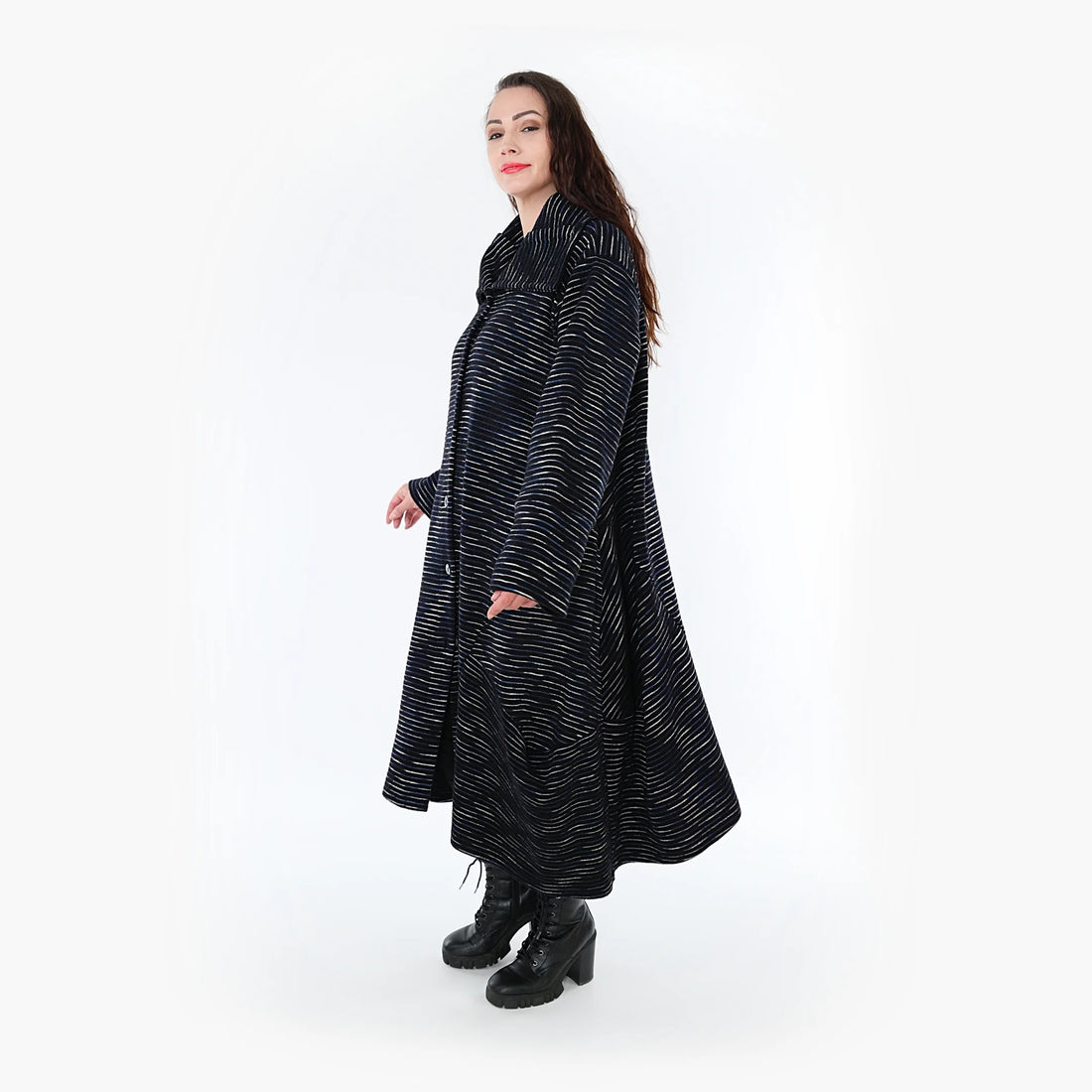 Balloon coat by AKH Fashion made of cotton, 1367.03023, Black-Blue-White, Stylish, Modern 