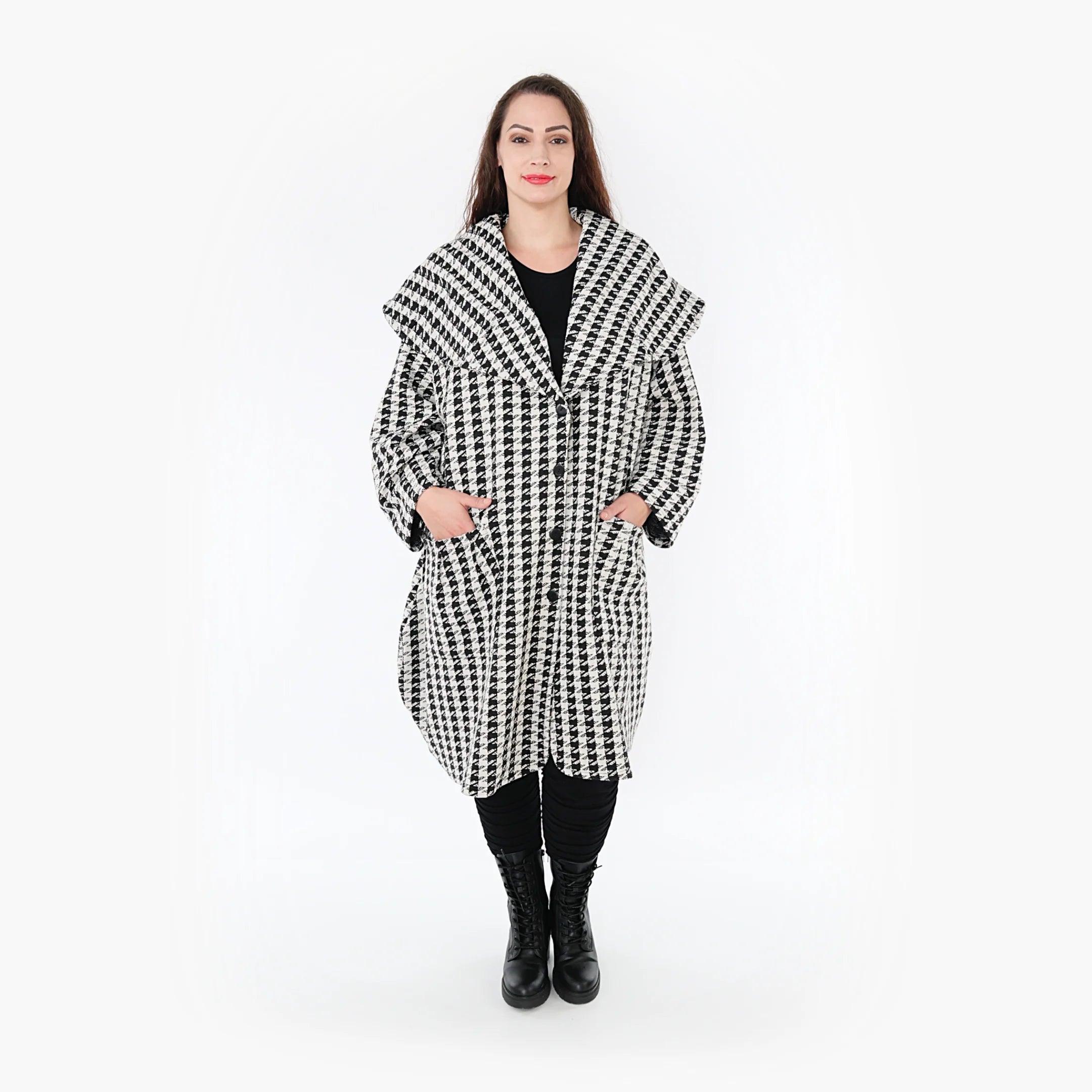  Ballonmantel von AKH Fashion aus Baumwolle, 1364.01776, Weiß-Schwarz, Schick, Modern