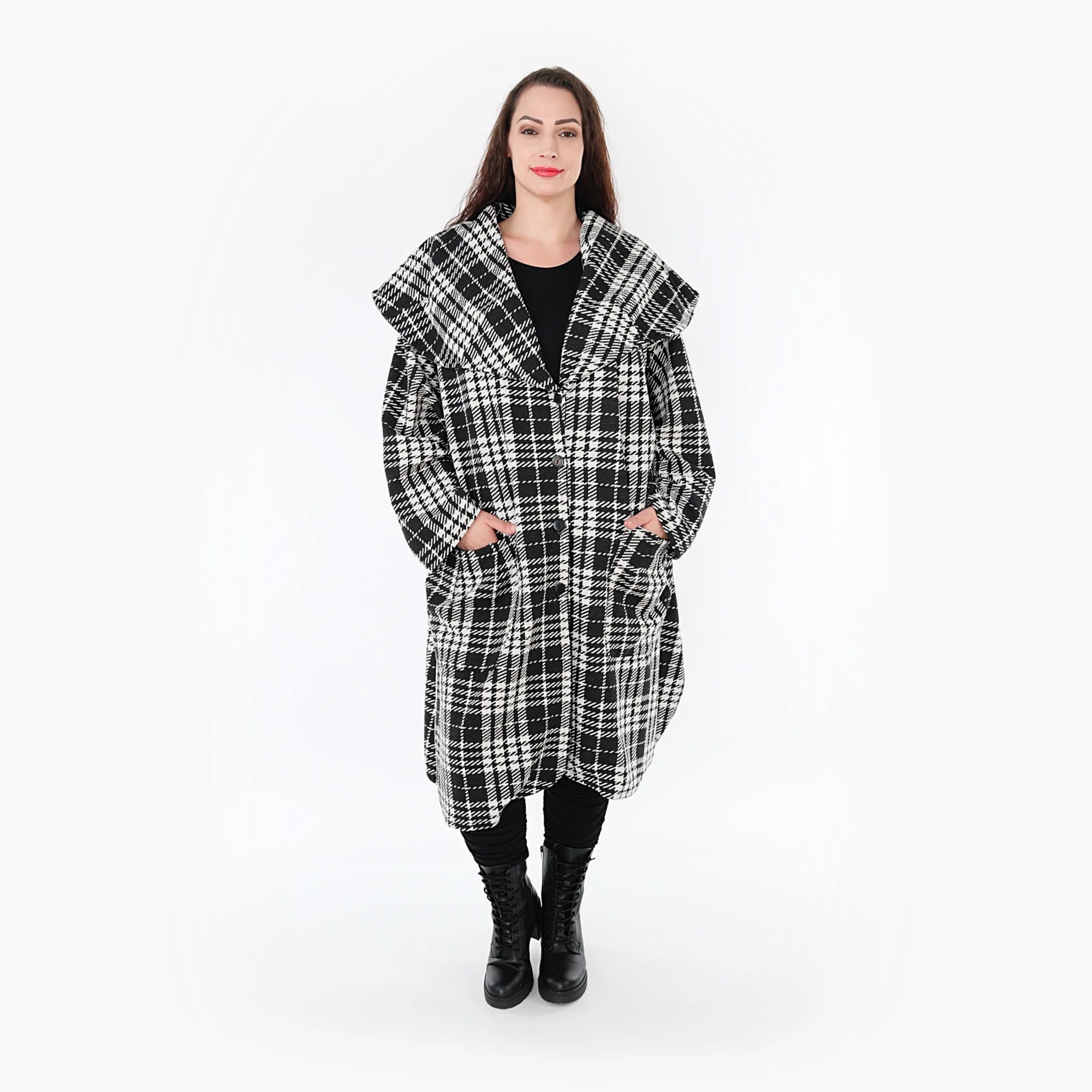  Ballonmantel von AKH Fashion aus Baumwolle, 1362.01776, Weiß-Schwarz, Schick, Modern