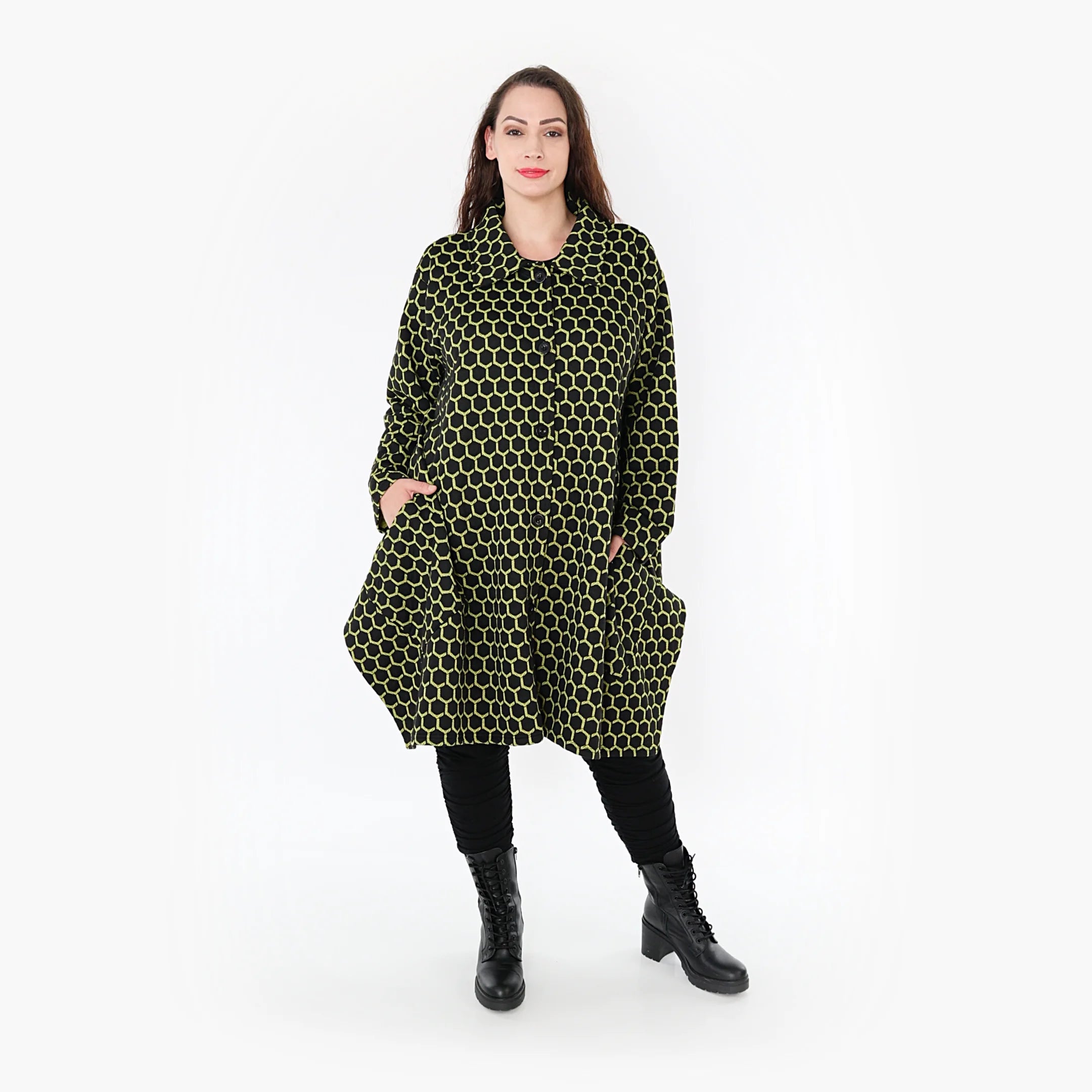  Ballonjacke von AKH Fashion aus Materialmix, 1365.06864, Schwarz-Lime, Raute, Schick
