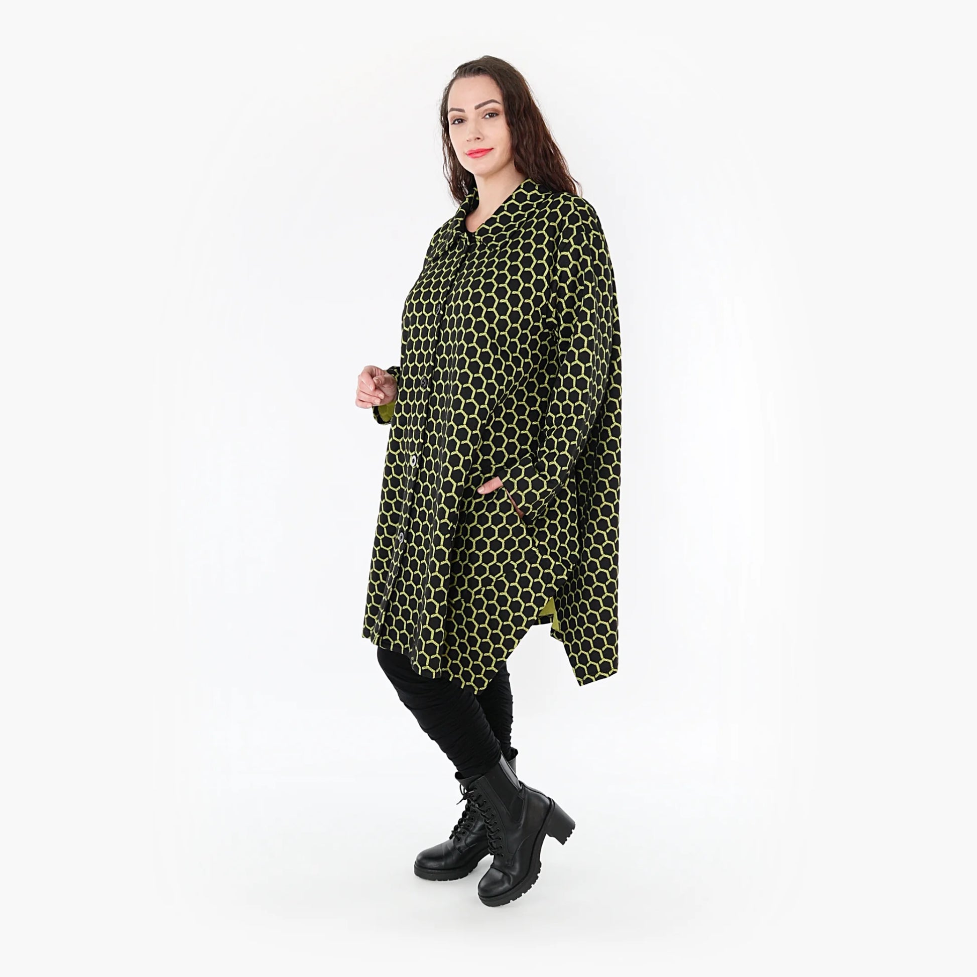  Ballonjacke von AKH Fashion aus Materialmix, 1365.06864, Schwarz-Lime, Raute, Ausgefallen