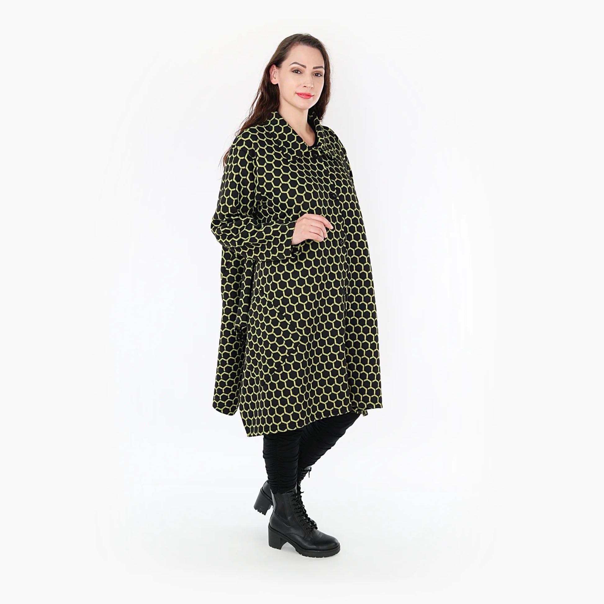  Ballonjacke von AKH Fashion aus Materialmix, 1365.06864, Schwarz-Lime, Raute, Ausgefallen