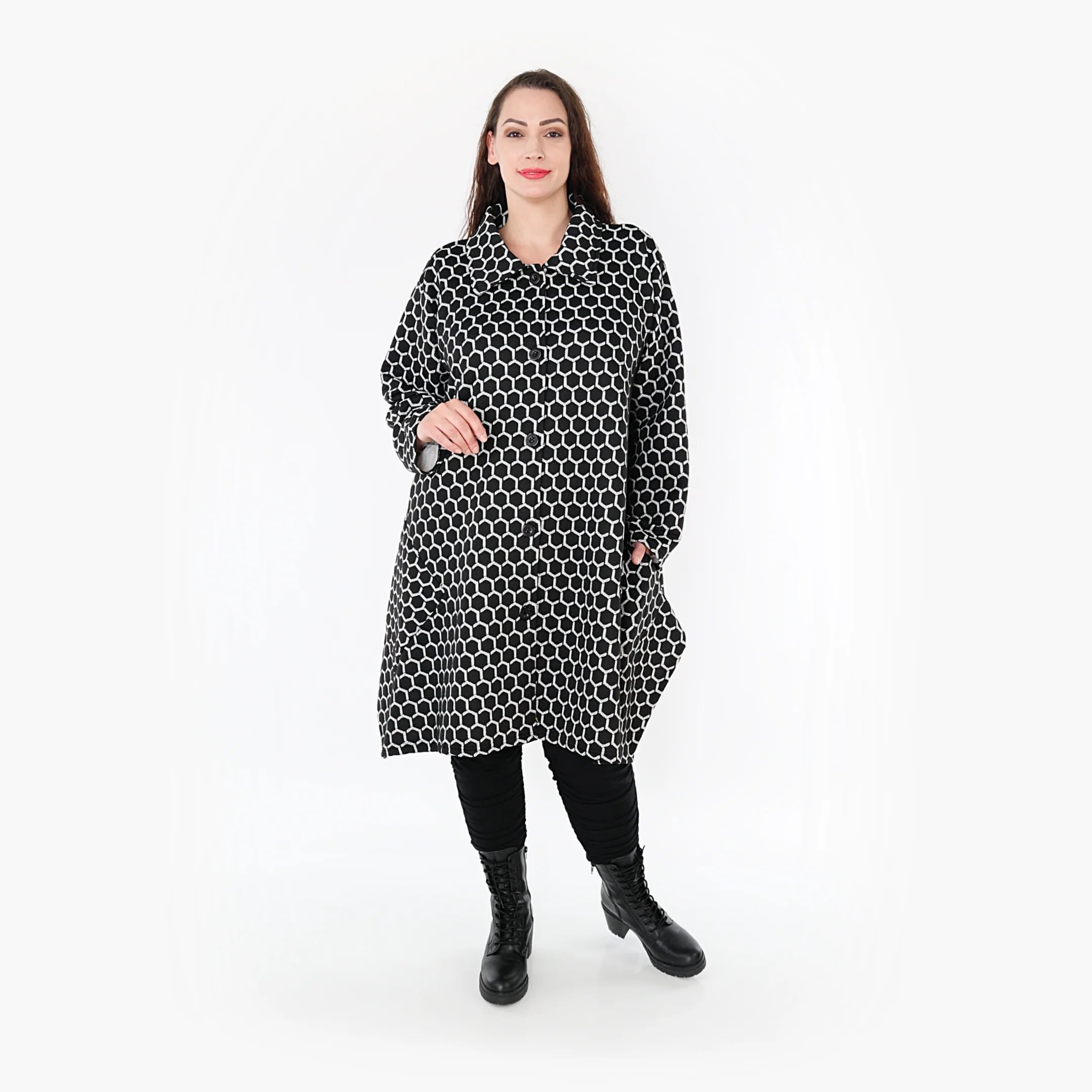  Ballonjacke von AKH Fashion aus Materialmix, 1365.06864, Schwarz-Weiß, Raute, Schick