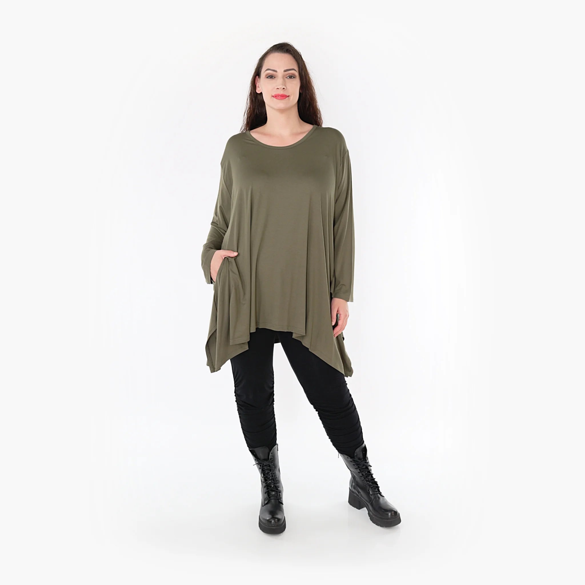  A-Form Shirt von AKH Fashion aus Viskose, 1233.1019L, Olive, Unifarben, Schick, Modern