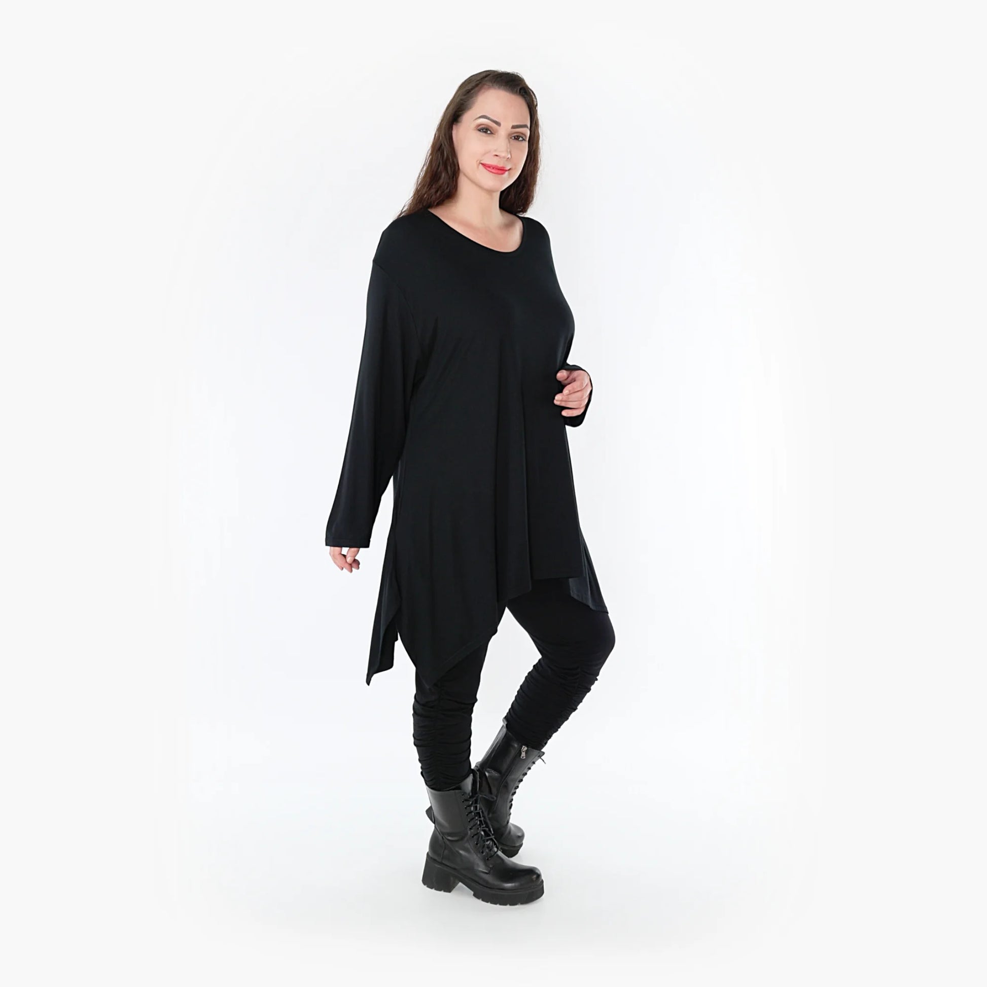  A-Form Shirt von AKH Fashion aus Viskose, 1233.1019L, Schwarz, Unifarben, Schick, Modern