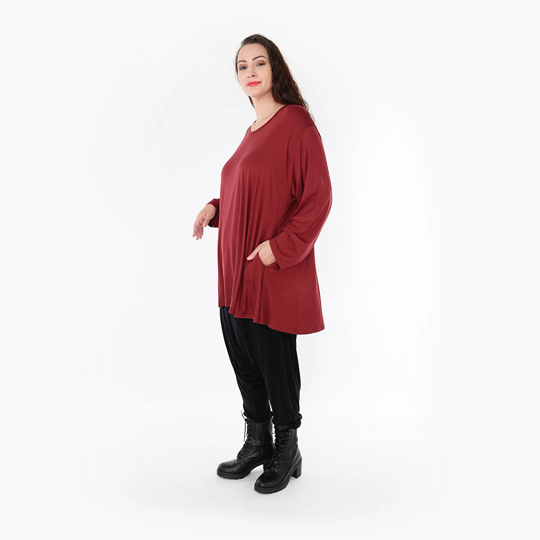  AKH Fashion Shirt in Glocken-Form, aus Viskose, 1233.1892L, Burgundy, Schick, Modern