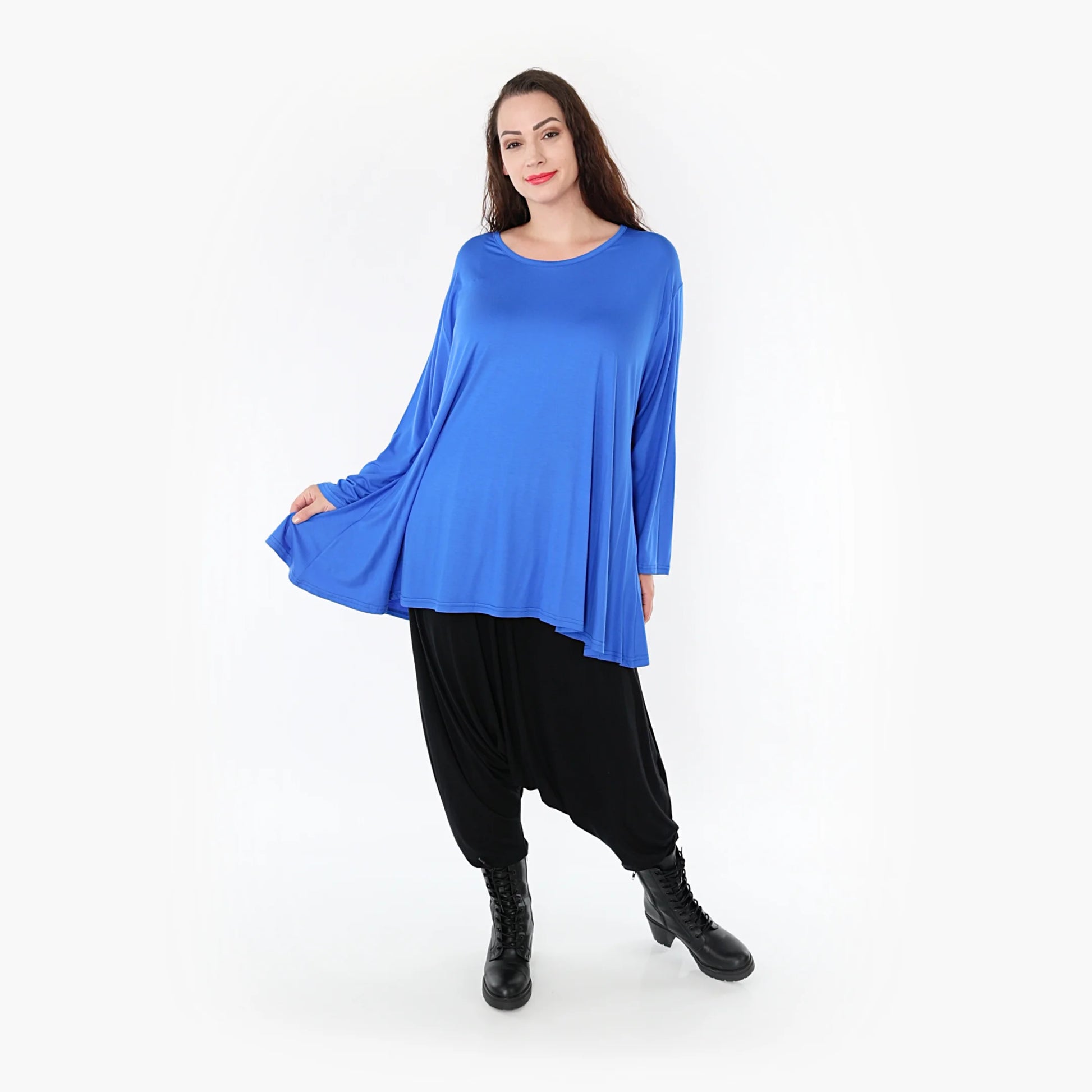  Shirt von AKH Fashion aus Viskose in Glocken-Form, 1233.1892L, Royalblau, Schick, Modern