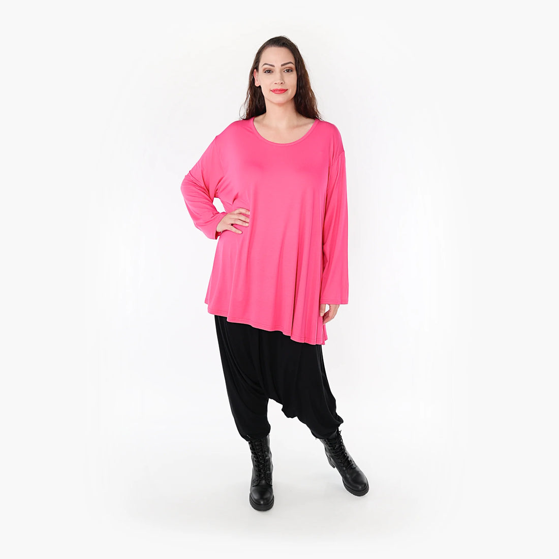  AKH Fashion Shirt in Glocken-Form, aus Viskose, 1233.1892L, Fuchsia, Schick, Modern