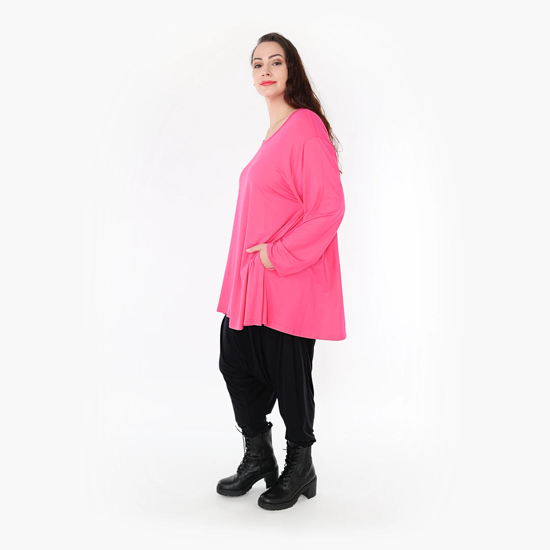  AKH Fashion Shirt in Glocken-Form, aus Viskose, 1233.1892L, Fuchsia, Schick, Modern