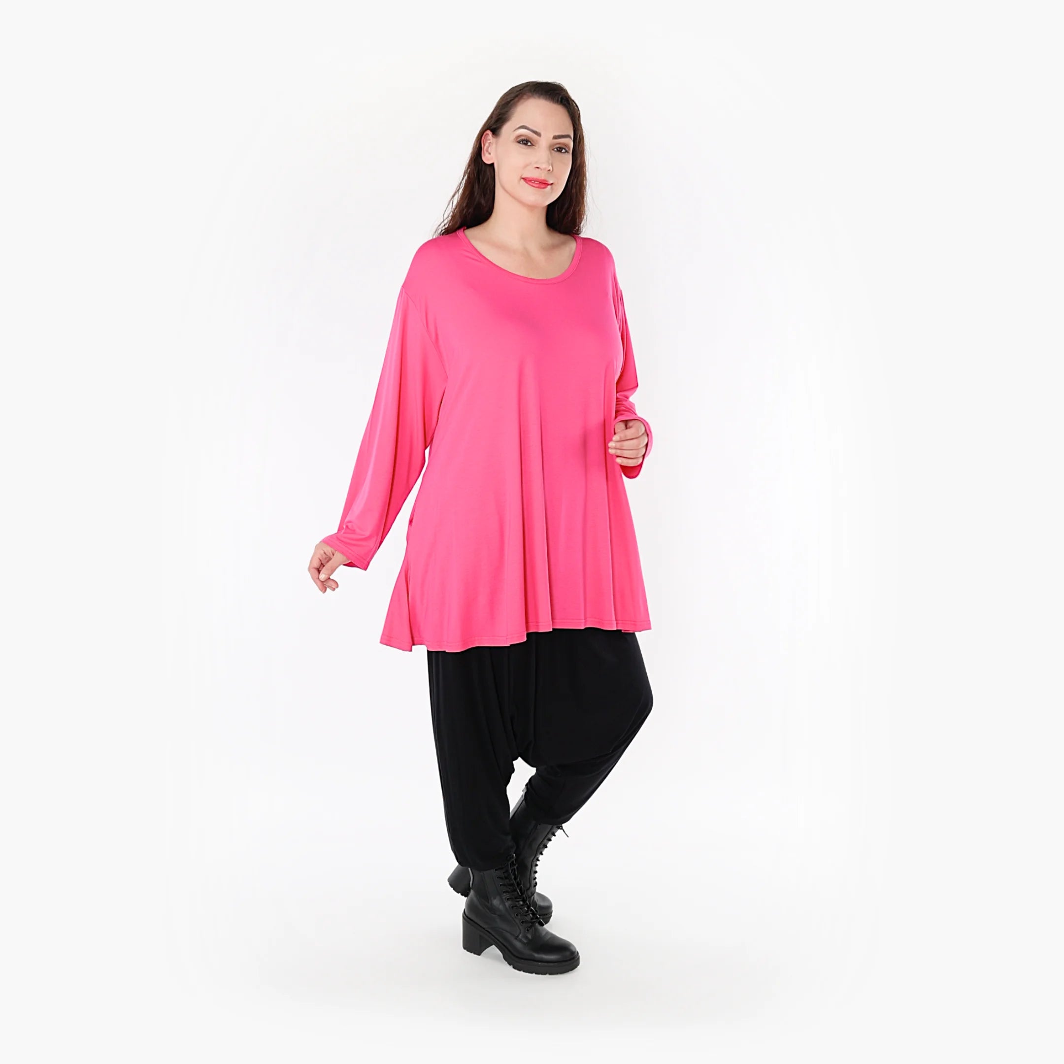  AKH Fashion Shirt in Glocken-Form, aus Viskose, 1233.1892L, Fuchsia, Schick, Modern