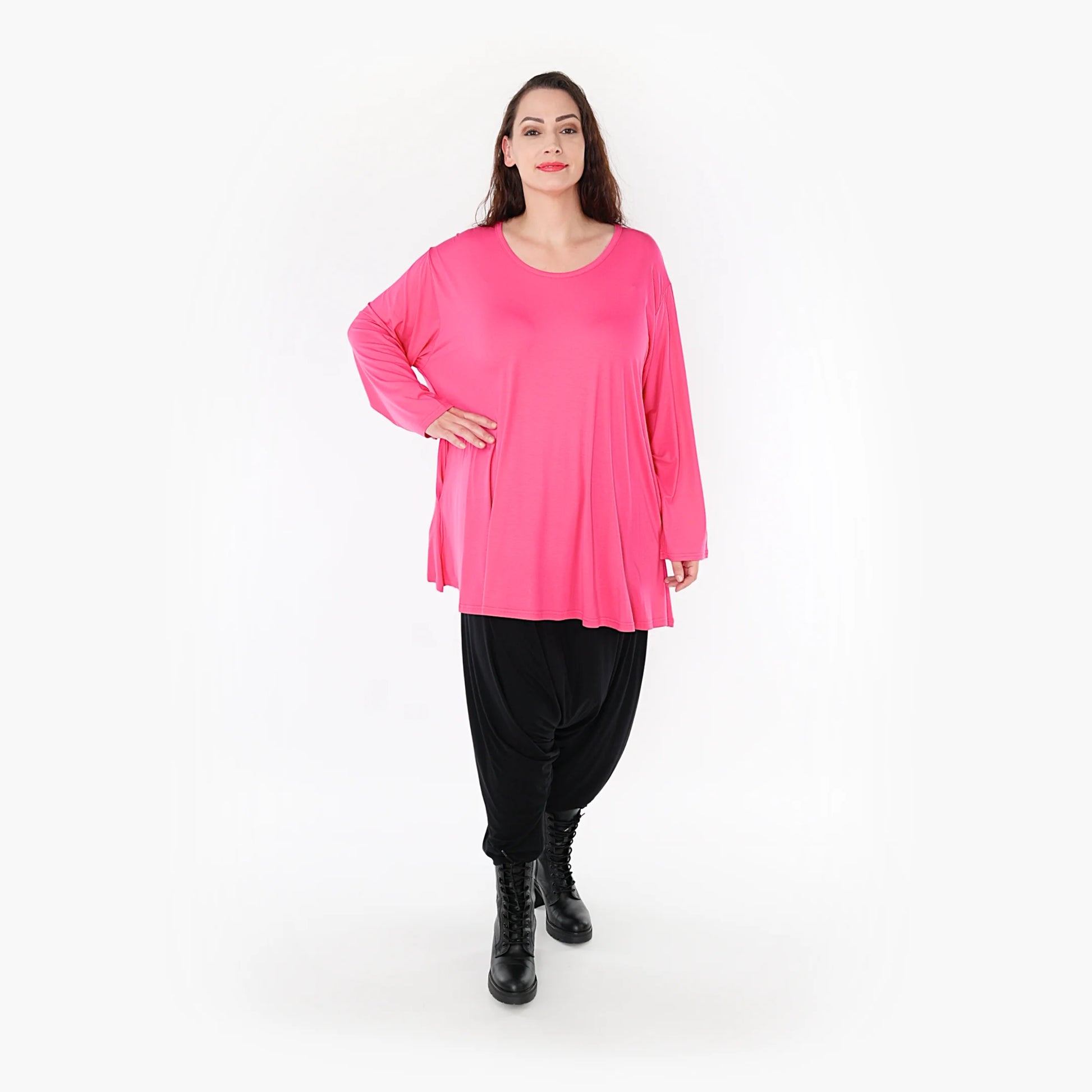  Shirt von AKH Fashion aus Viskose in Glocken-Form, 1233.1892L, Fuchsia, Unifarben, Schick