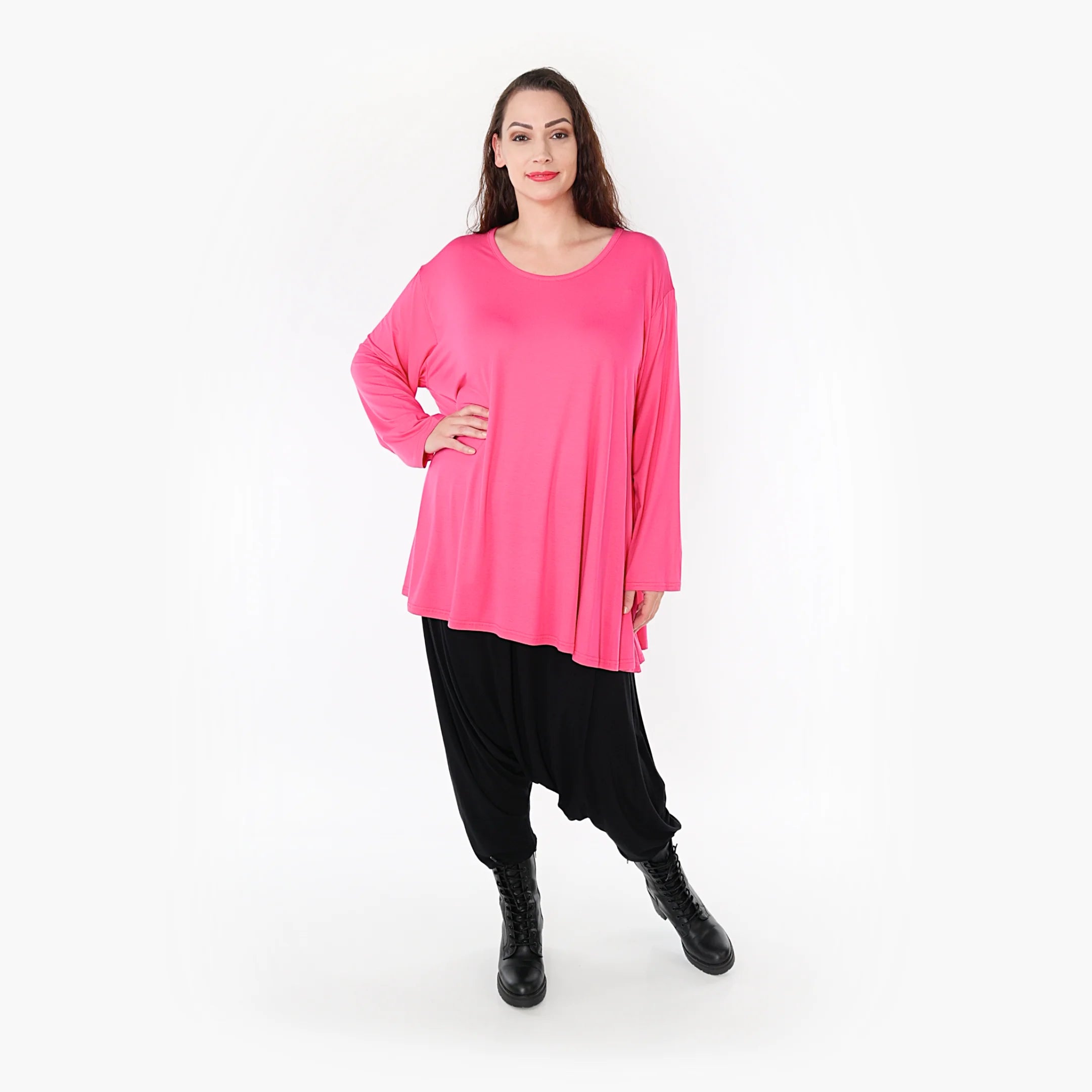  AKH Fashion Shirt in Glocken-Form, aus Viskose, 1233.1892L, Fuchsia, Schick, Modern