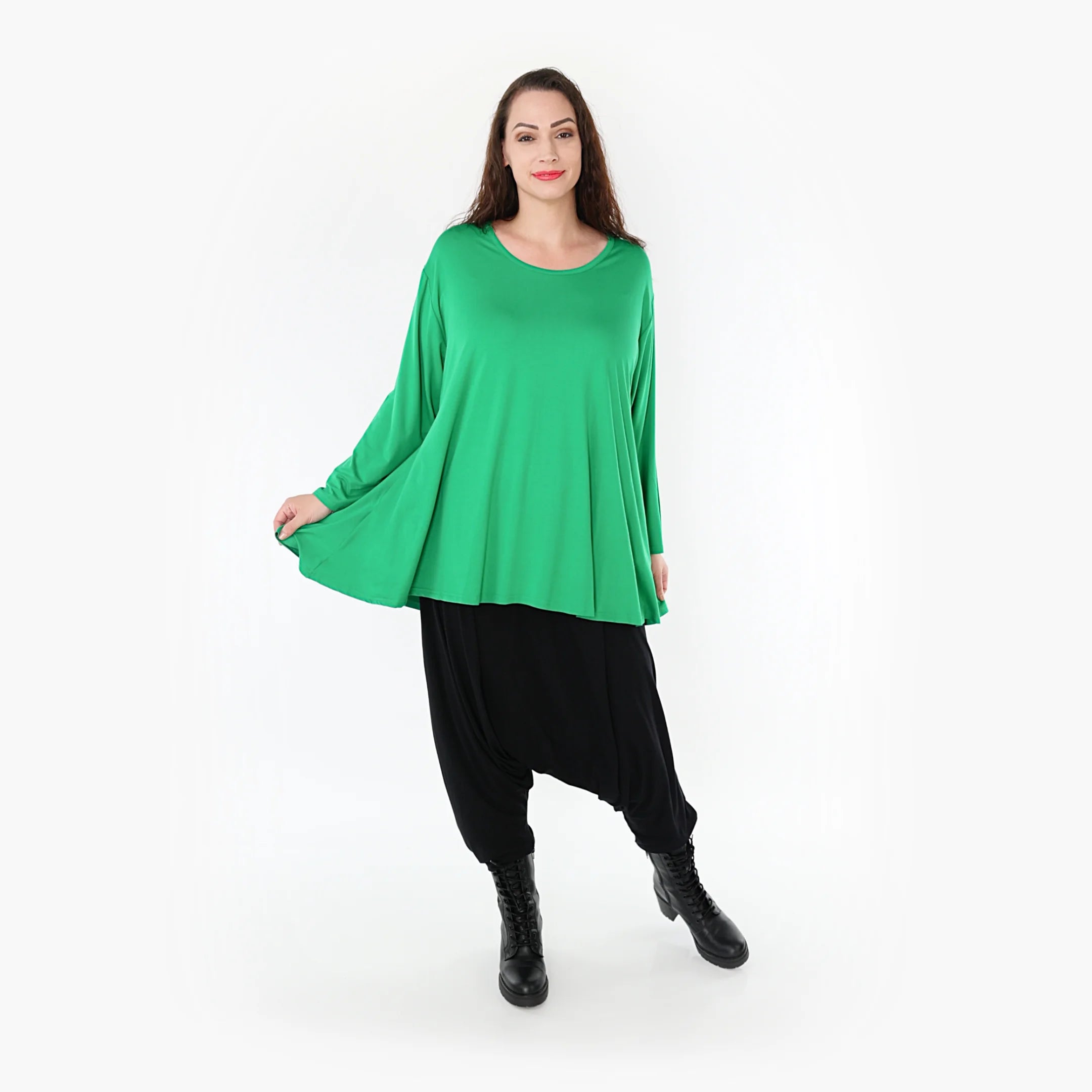  AKH Fashion Shirt in Glocken-Form, aus Viskose, 1233.1892L, Grün, Schick, Modern, Bequem