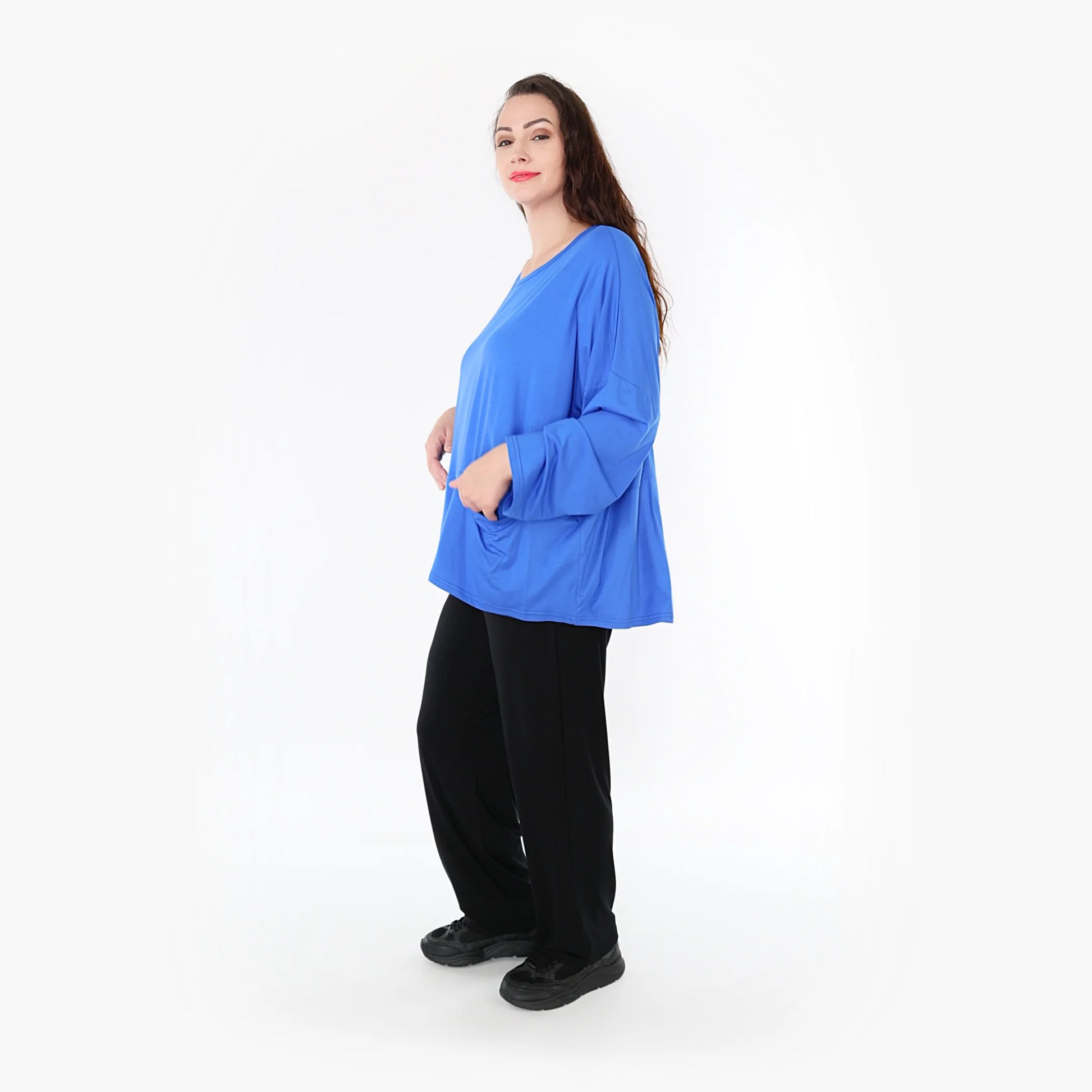  Bigshirt von AKH Fashion aus Viskose in kastiger Form, 1233.6888L, Royalblau, Schick, Modern