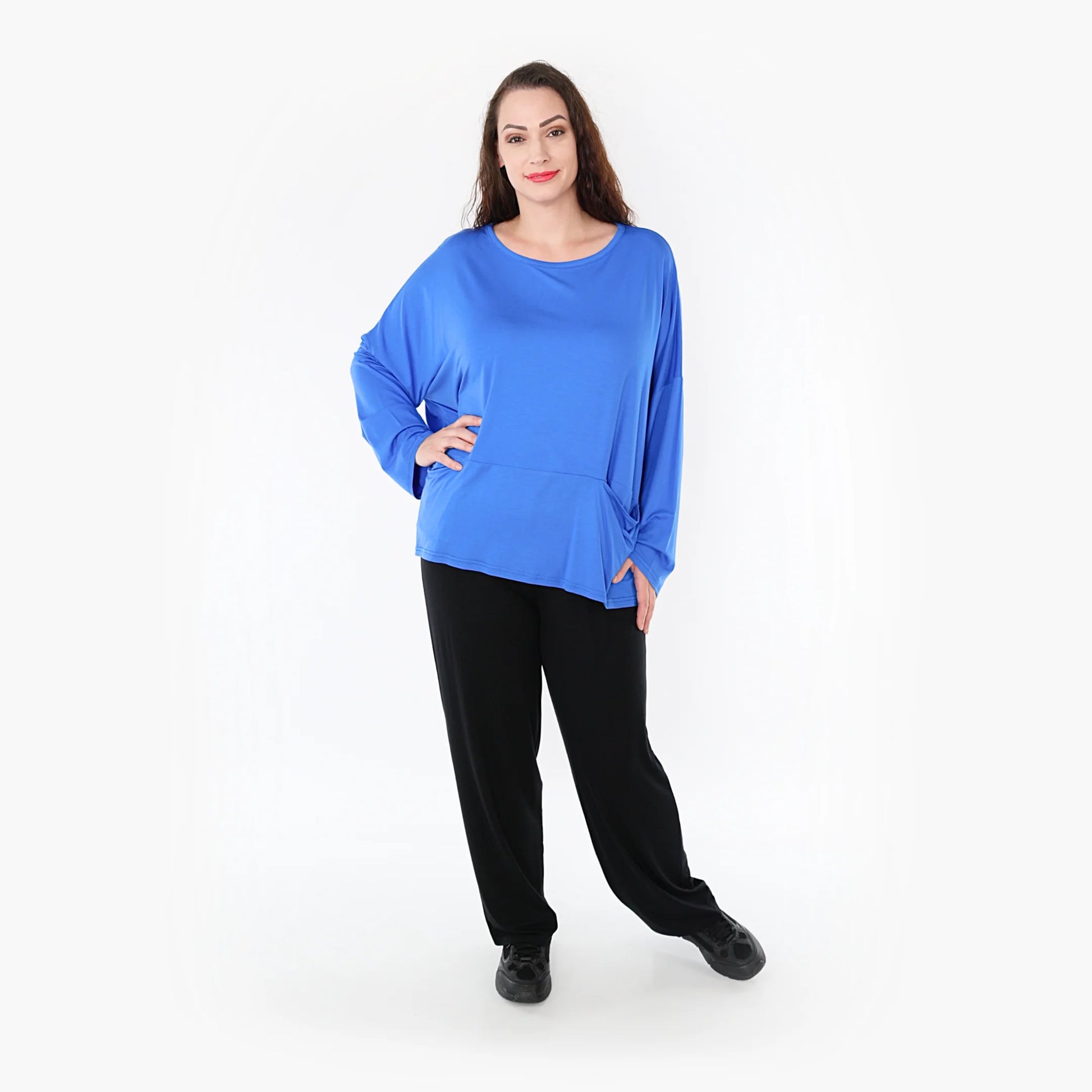  Bigshirt von AKH Fashion aus Viskose in kastiger Form, 1233.6888L, Royalblau, Schick, Modern