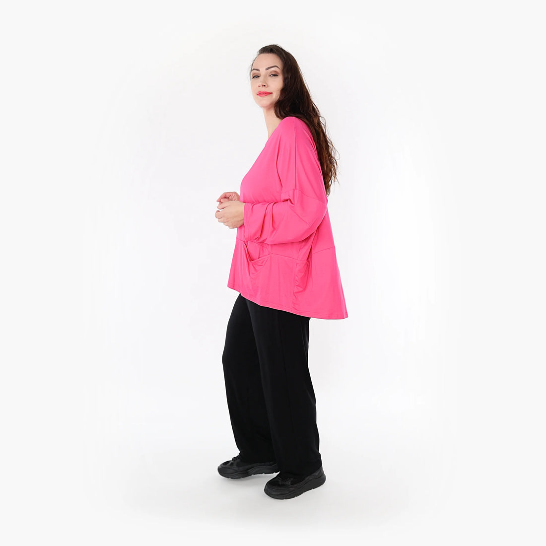  AKH Fashion Bigshirt in kastiger Form, aus Viskose, 1233.6888L, Fuchsia, Schick, Modern