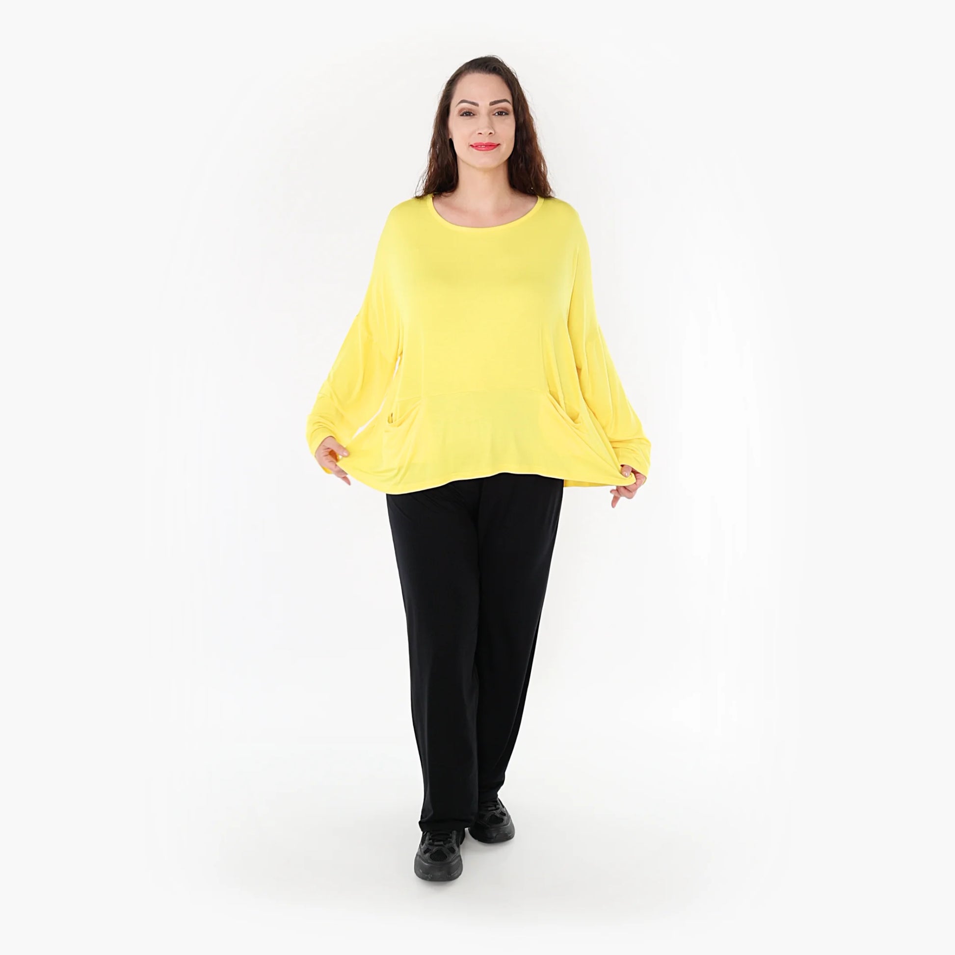  Bigshirt von AKH Fashion aus Viskose in kastiger Form, 1233.6888L, Gelb, Unifarben, Schick