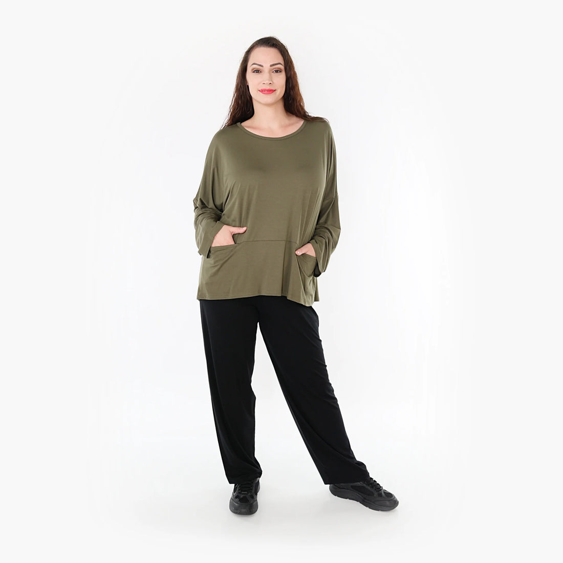  AKH Fashion Bigshirt in kastiger Form, aus Viskose, 1233.6888L, Olive, Schick, Modern, Bequem