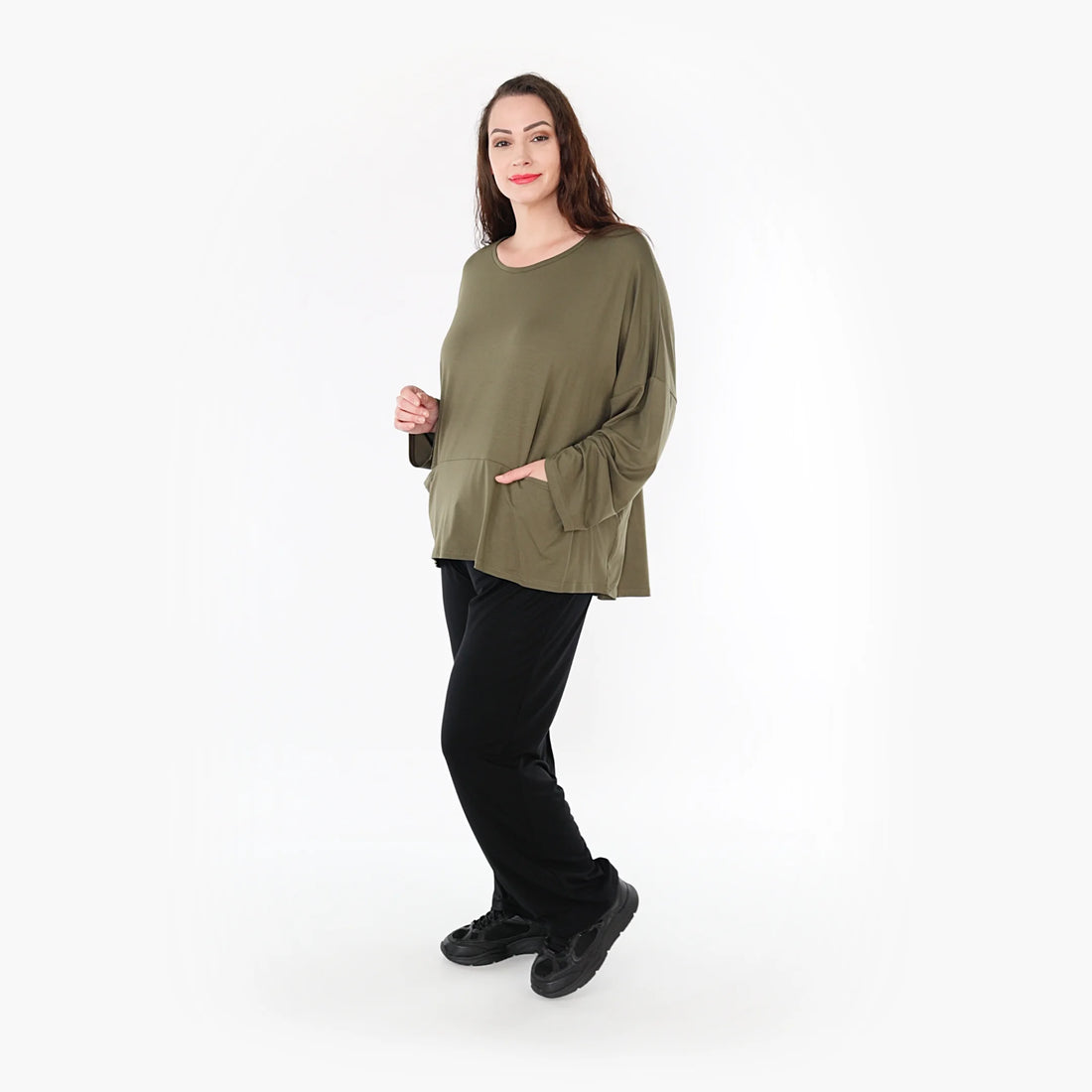  Bigshirt von AKH Fashion aus Viskose in kastiger Form, 1233.6888L, Olive, Unifarben, Schick