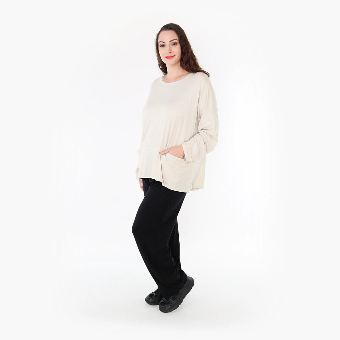  Bigshirt von AKH Fashion aus Viskose in kastiger Form, 1233.6888L, Beige, Unifarben, Schick