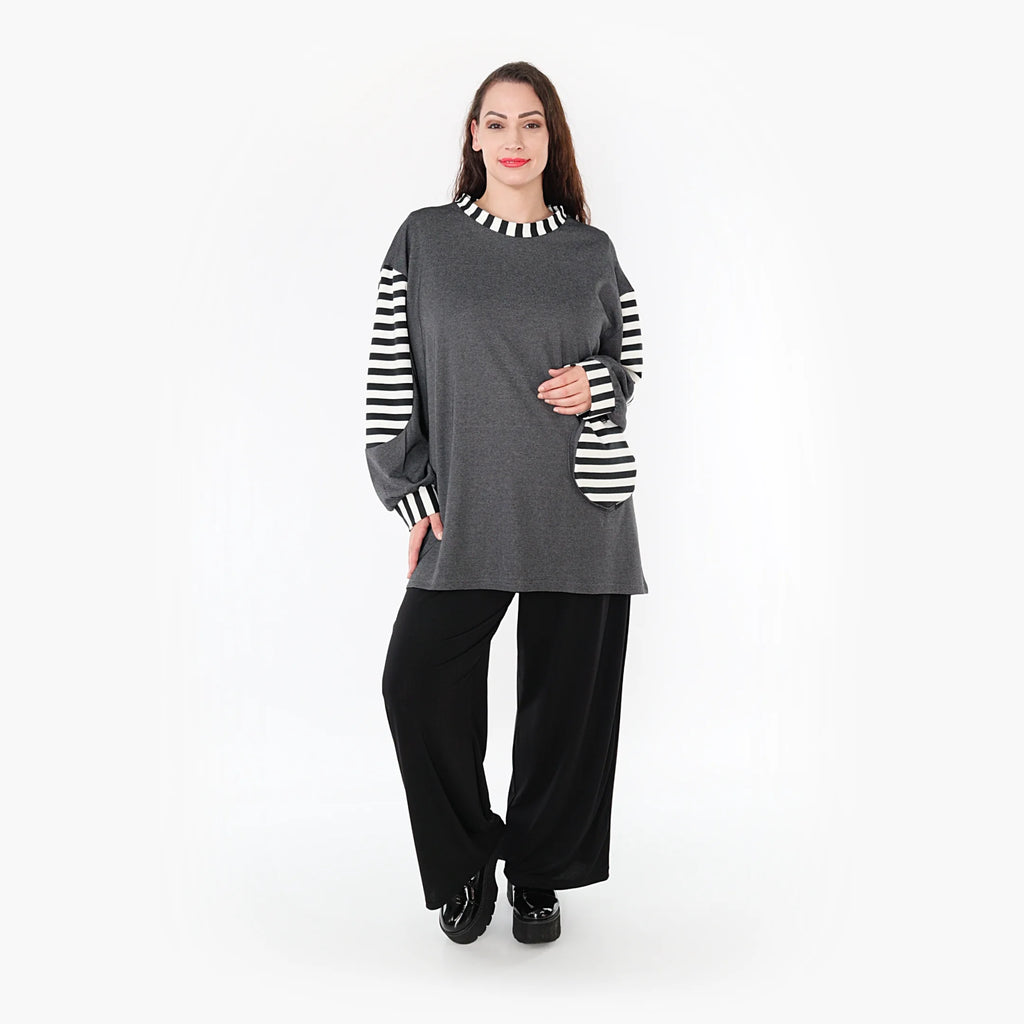  A-Form Bigshirt von AKH Fashion aus Viskose, 1366.06987, Grau-Weiß, Schick, Modern, Bequem