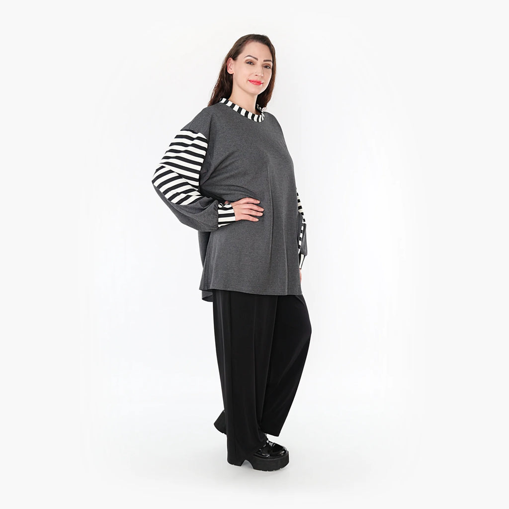 A-Form Bigshirt von AKH Fashion aus Viskose, 1366.06987, Grau-Weiß, Schick, Modern, Bequem